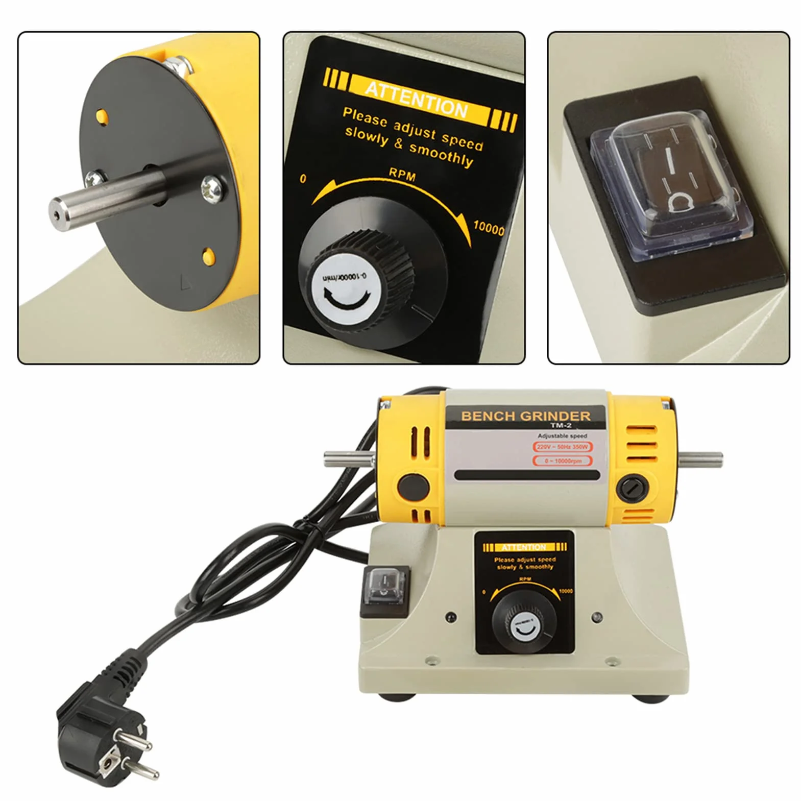 Polisseuse électrique 350 W pour moteur de tour de bijoux, taille compacte, faible vibration, roulement à billes lubrifié, boîtier de moteur étanche à la poussière