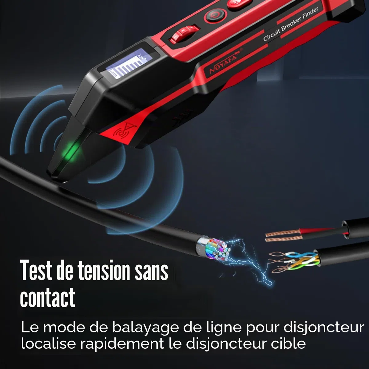 NOYAFA NF-824 Testeur de prise, détecteur de fusible, détecteur de disjoncteur avec écran LCD, testeur de tension sans contact avec 240 V, testeur de prise Schuko, testeur de phase NCV, détecteur de