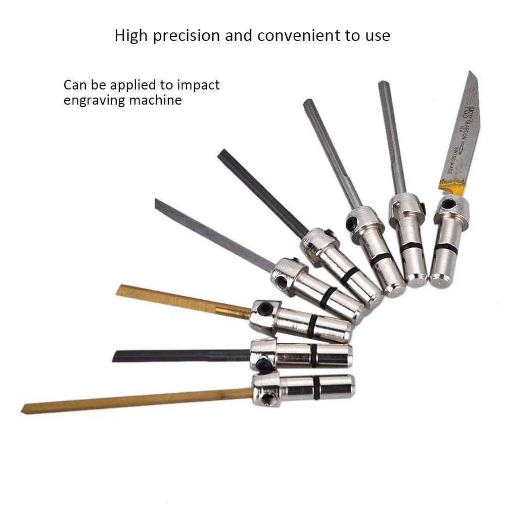Kit de Bits de Coupe et Gravure, 8 Pièces Différentes Fonctions Machine à Impact Pneumatique en Métal, Ensemble de Fraise pour Sculpture, Coupe, Perçage - Outil de Bijoux