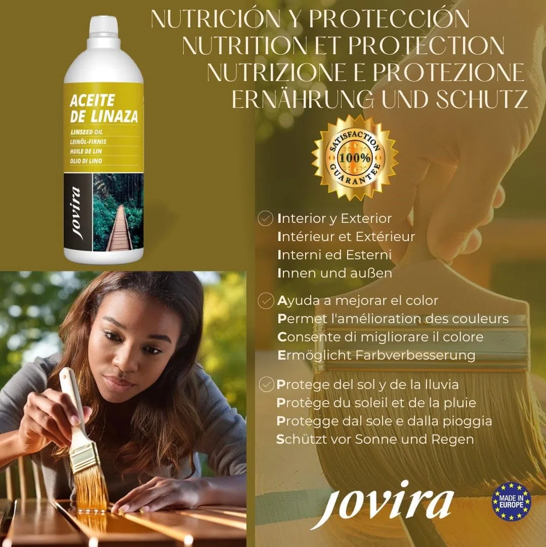 JOVIRA PINTURAS Huile de Lin 10 L (100% PURE NATURELLE) Protection, nutrition et entretien du bois. (10 Litres)
