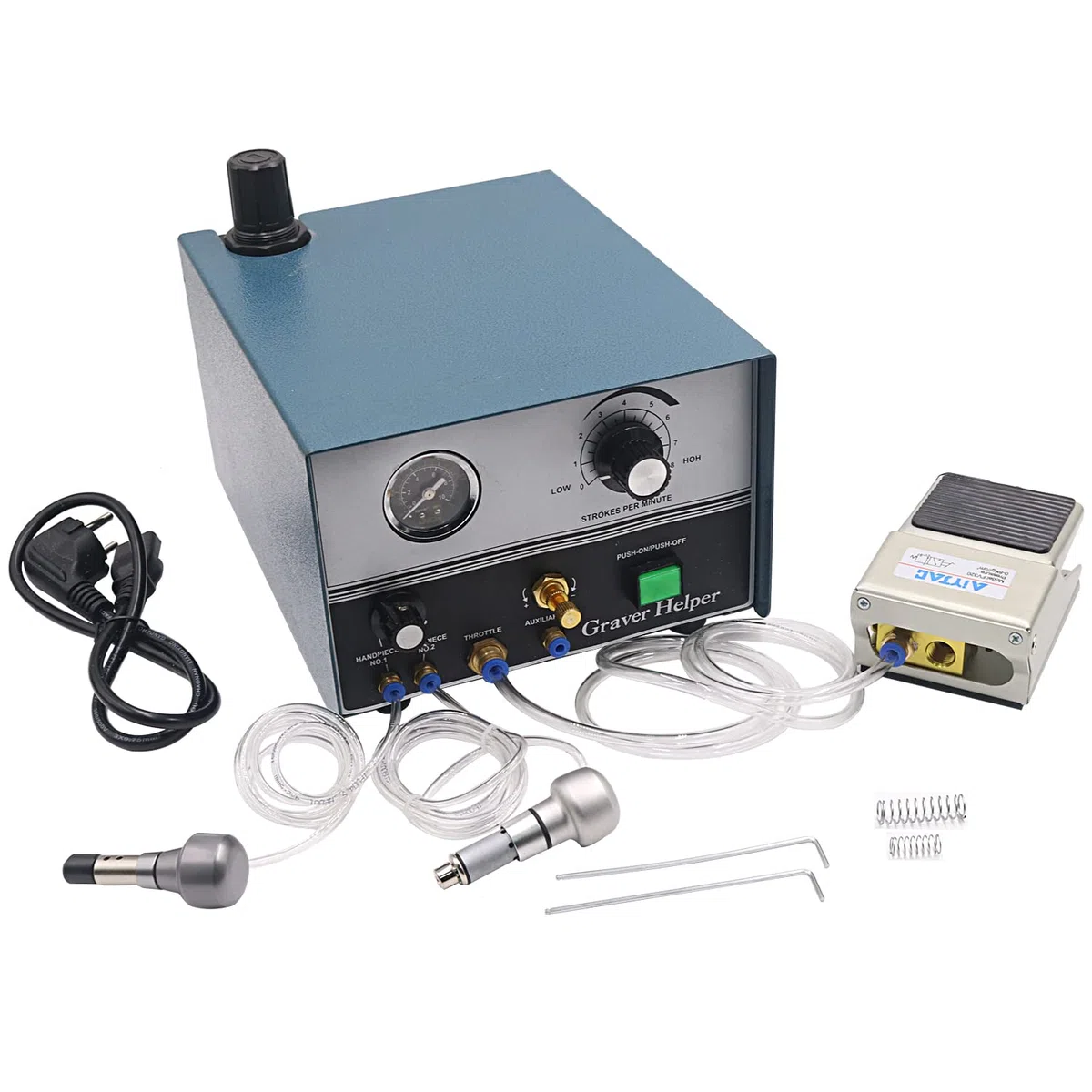 Graveur pneumatique à double tête pour bijoux - 220 V 60 Hz - 100-4000 tr/min - Graveur pneumatique - Micro engraeur pour bijoux et fer forgé