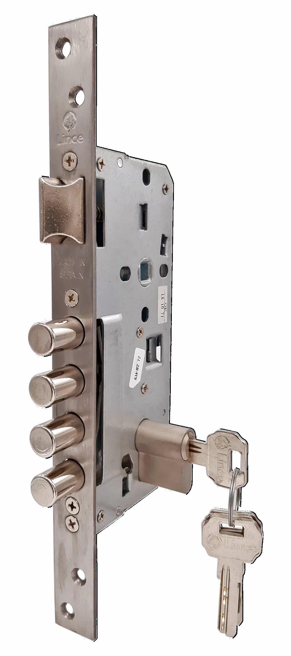 Lince Serrure 32403 I Serrure haute sécurité avant en acier inoxydable I Pour portes en bois I Entrée de 50 mm I Levier à boulons.
