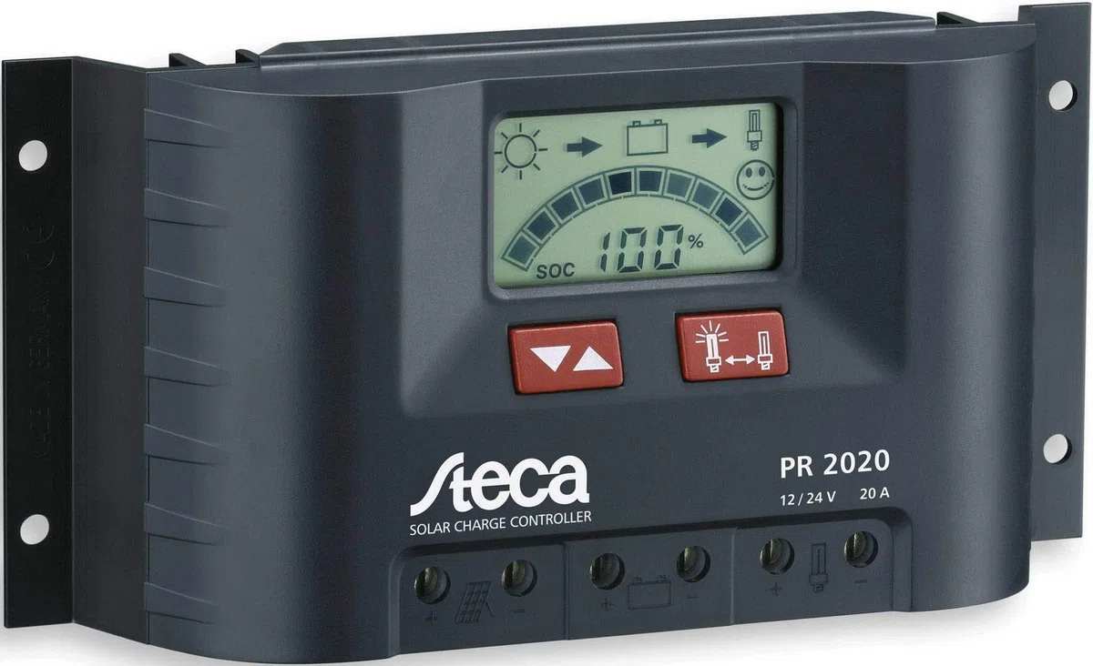 Steca Charge Régulateur de charge solaire avec écran LCD et sortie pour 12 V consommateurs jusqu'à 20 A, 1 pièce, PR2020