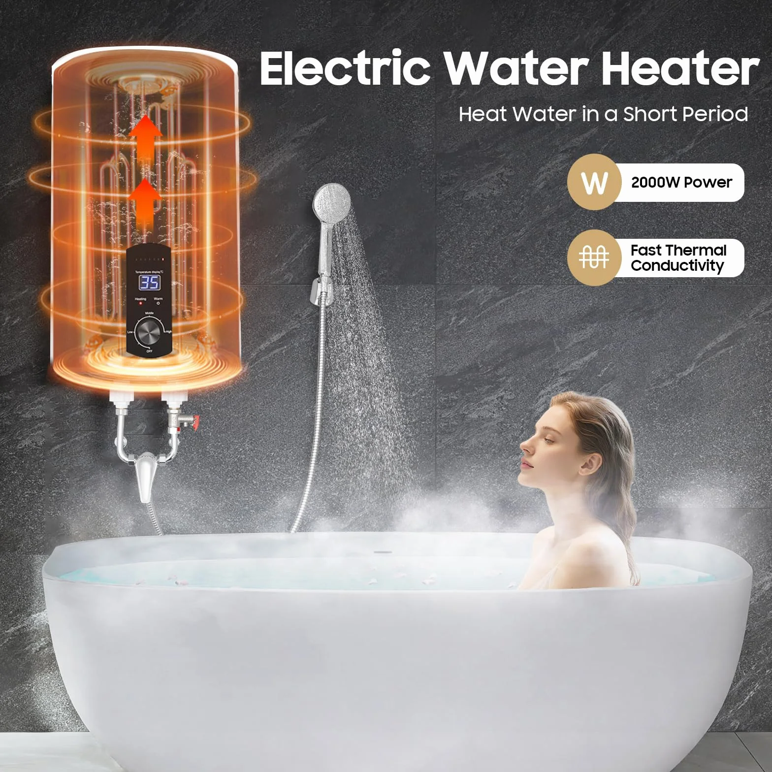50L/100L/120L 2000W Chauffe-eau électrique Chauffe-eau électrique Chauffe-eau Thermique Intelligent Fonctionnement Numérique pour Salle de Bains Évier de Cuisine (Blanc, 50L)