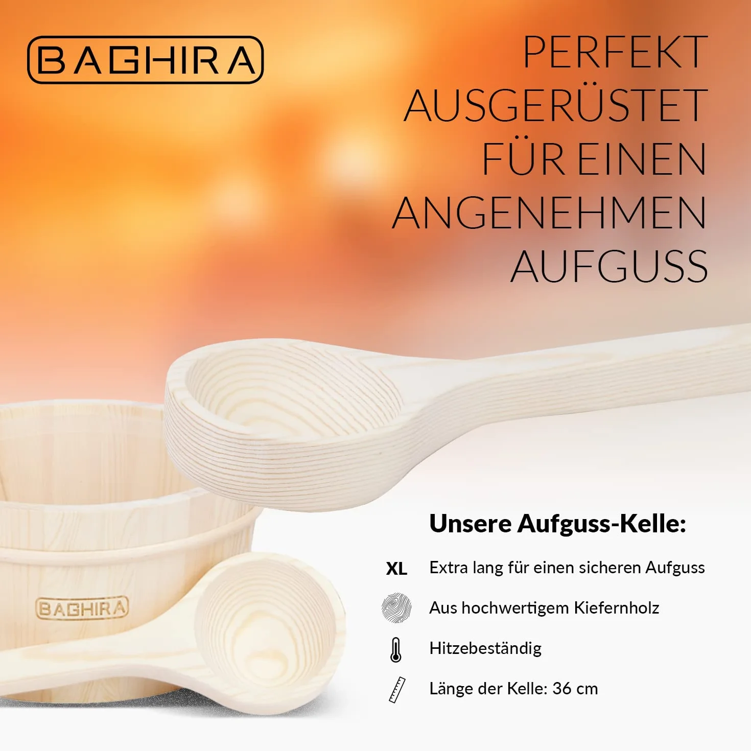 BAGHIRA Lot de 5 seaux de sauna en pin - Avec insert en PVC - Seau de sauna avec truelle, sablier, thermomètre et hygromètre