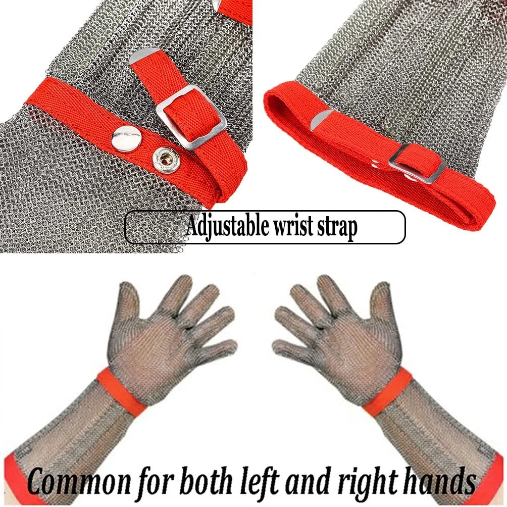 Gants résistants aux coupures, Gants à manches longues, niveau de protection 9, gants travail en cotte mailles métalliques résistants aux coupures(Arm 19cm,1PCS/L)