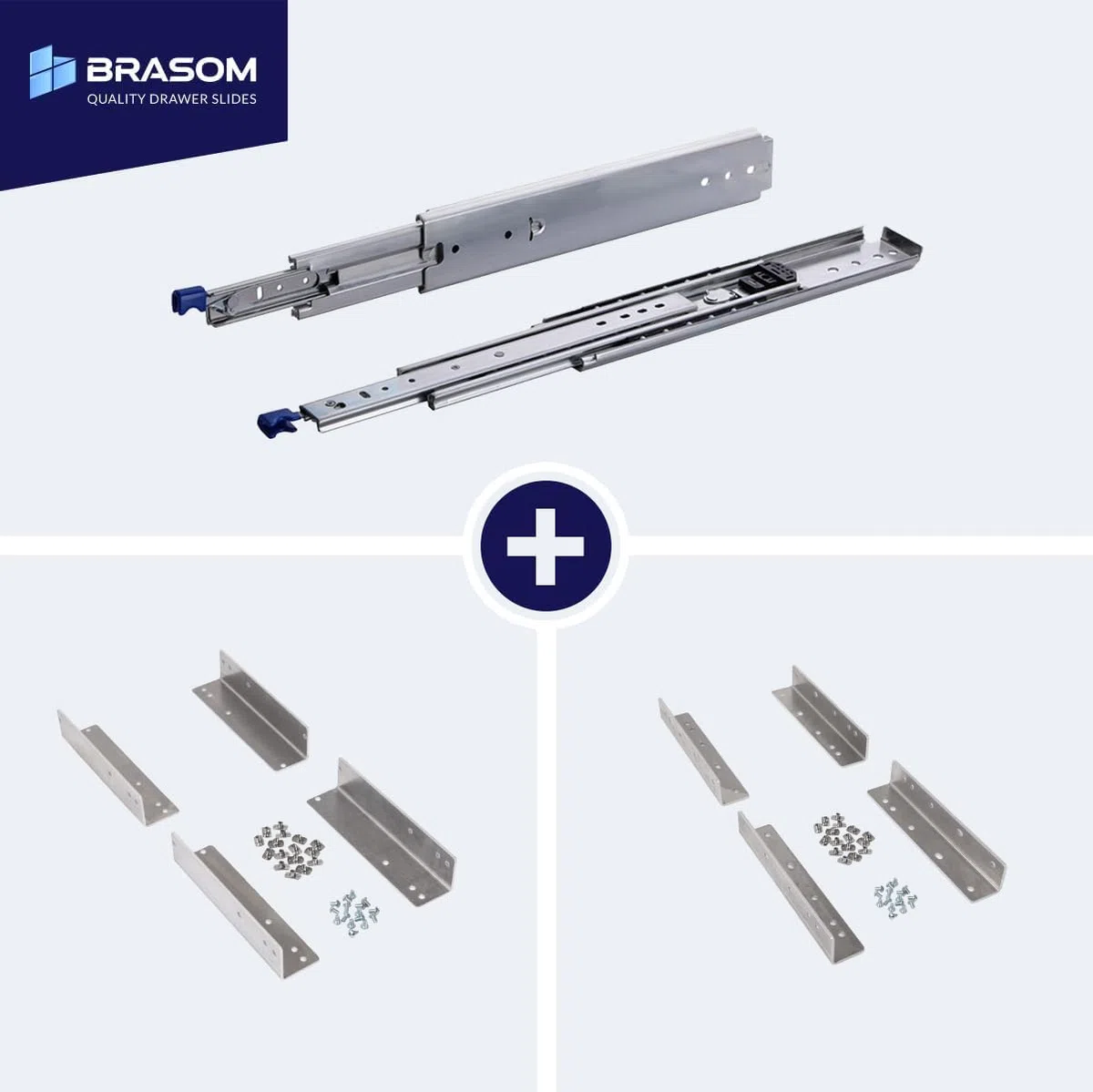 BRASOM Coulisses de tiroir - Glissières de tiroir 300mm, 250kg, 30cm, avec montage au sol et supports de tiroir, Heavy Duty, verrouillage des coulisses, roulement à billes, gauche et droite