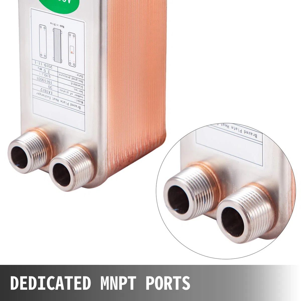 VEVOR Echangeur Thermique 1230MN34 Echangeur De Chaleur Thermique à 30 Plaques pour le refroidissement d'huile industrielle/les évaporateurs de réfrigérant/les condenseurs