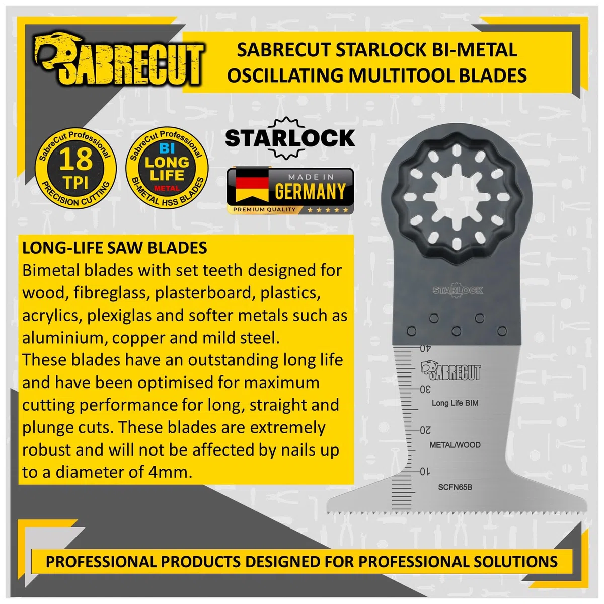 10 x SabreCut SCFNK10 Mix Bimetal (BIM) Lames pour outils multifonctions longue durée compatibles avec Bosch Fein Starlock/Starlock Plus et Starlock Max Système de montage multi-outils et accessoires