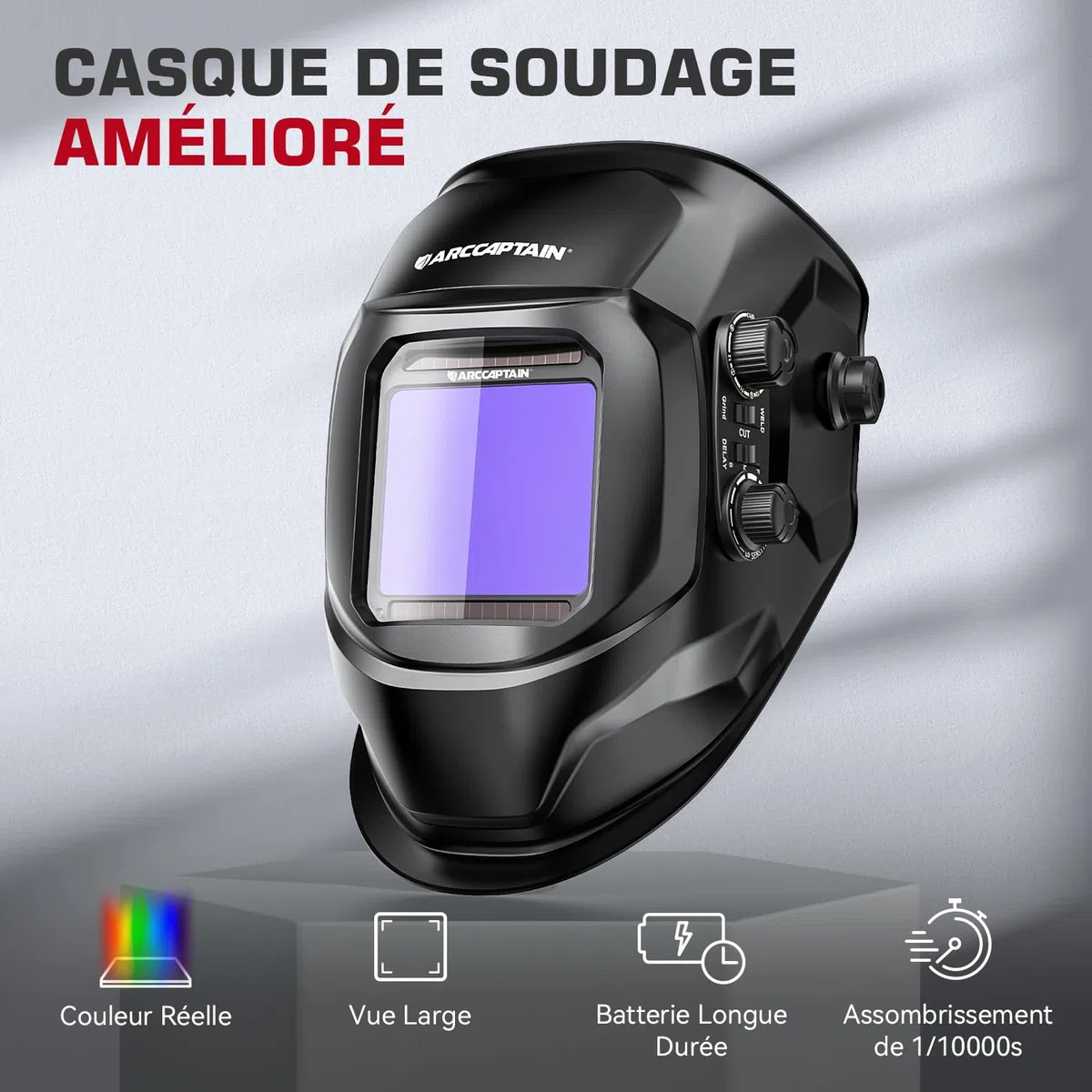 ARCCAPTAIN Masque de Soudeur Automatique 100 x 93 mm Avec Grand Champ de Vision, Couleur Réelle Entièrement Automatique, Casque de Soudeur Avec Couleur Véritable, Large Ombre 4/9-13 Pour MIG, TIG, ARC