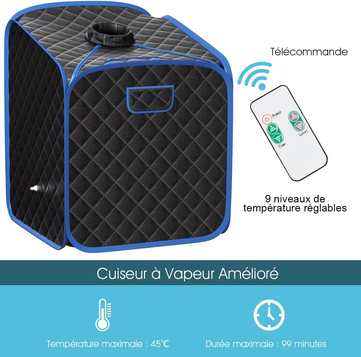 RELAX4LIFE Sauna à Vapeur Portable 2L 1000W, Cabine de Sauna Pliable à Domicile avec 9 Températures Ajustables, Tente de Spa avec Rouleau de Massage, Télécommande pour Détoxification (Noir)