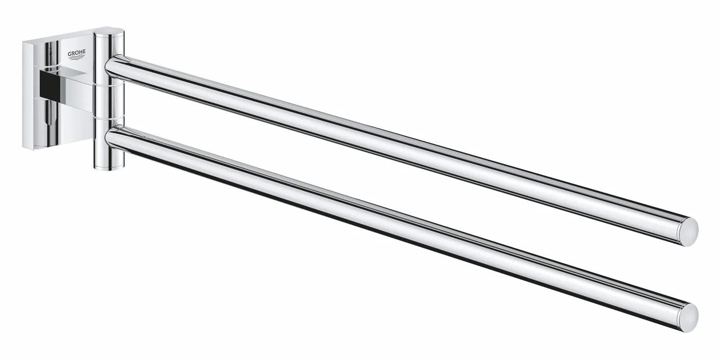 GROHE Start Cube Porte-Serviettes, Porte-Serviettes Mural pour Salle de Bain, 2 Bras pivotants, Fixations Cachées, Fixation avec vis incluses, Métal, 43,8cm, Chromé, 40976000