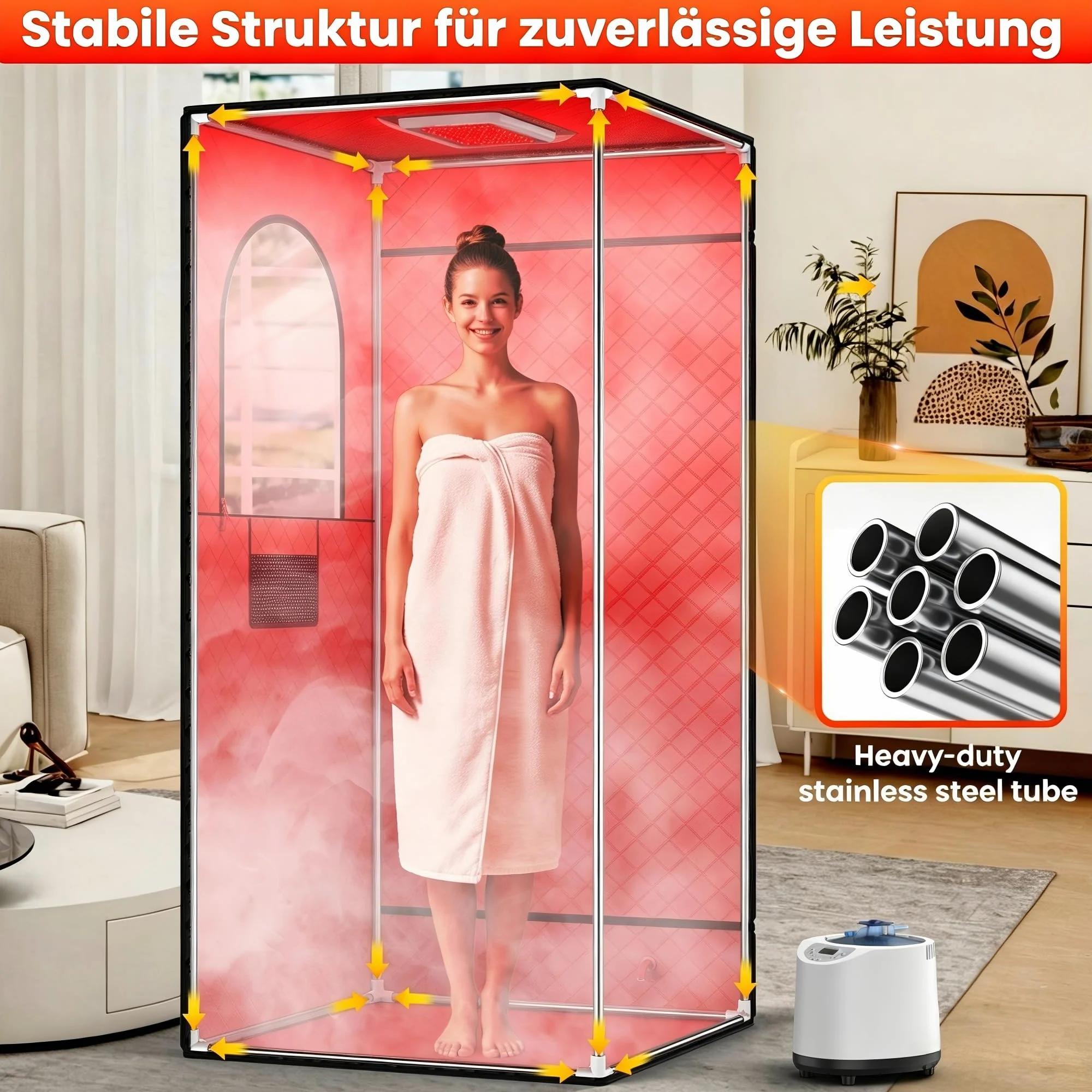 Sauna à vapeur portable infrarouge pour la maison - Générateur de vapeur pour bain de vapeur avec 660 nm Red Light Therapy, 3 l, 1200 W, chauffage rapide, générateur de vapeur avec télécommande
