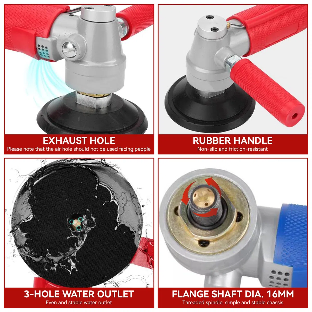 Polisseuse à Air Humide, Meuleuse Pneumatique à Eau 4 Pouces avec Réglage 3 Vitesses 4300 tr/min pour Granit Marbre Pierre Travaux de Carrosserie