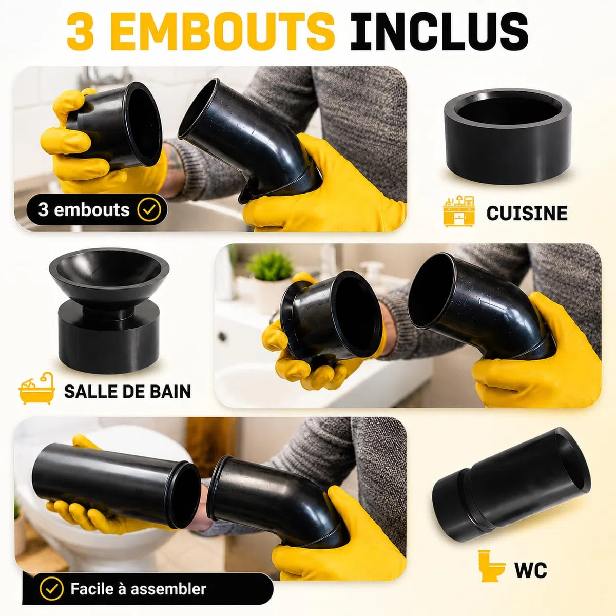 Déboucheur à Pompe Haute Pression – Pompe à Déboucher WC, Évier, Douche – Déboucheur Canalisation Puissant Sans Produits Chimiques – 3 Buses + Gants + Sac de Rangement