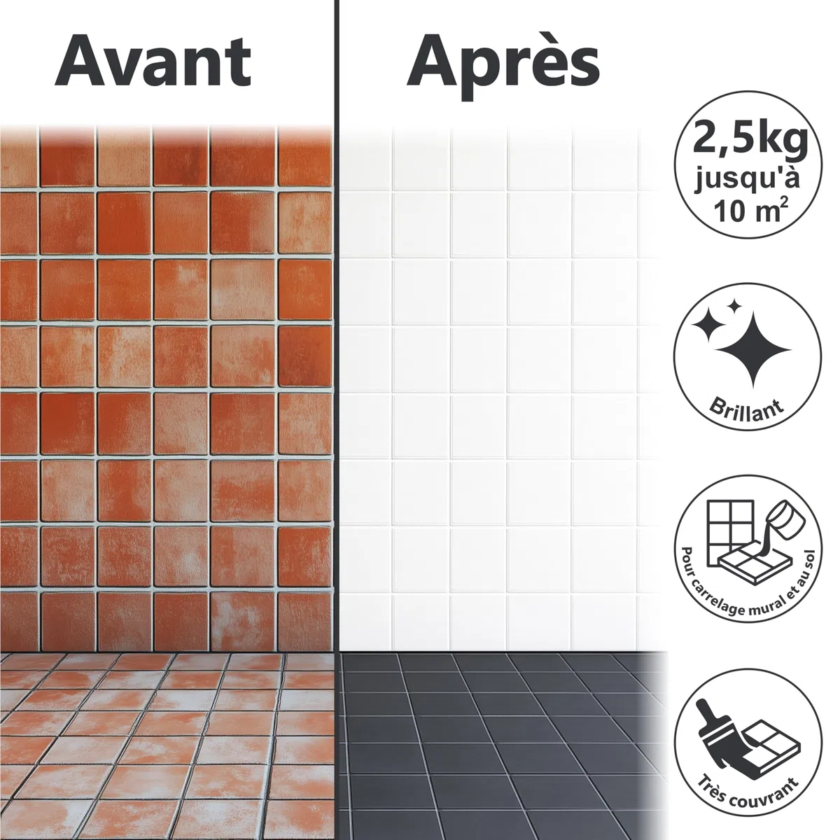 WO-WE Kit Complet Peinture Carrelage 2K pour cuisine, salle de bain, carrelage mural & sol – Gris clair 2,5 kg