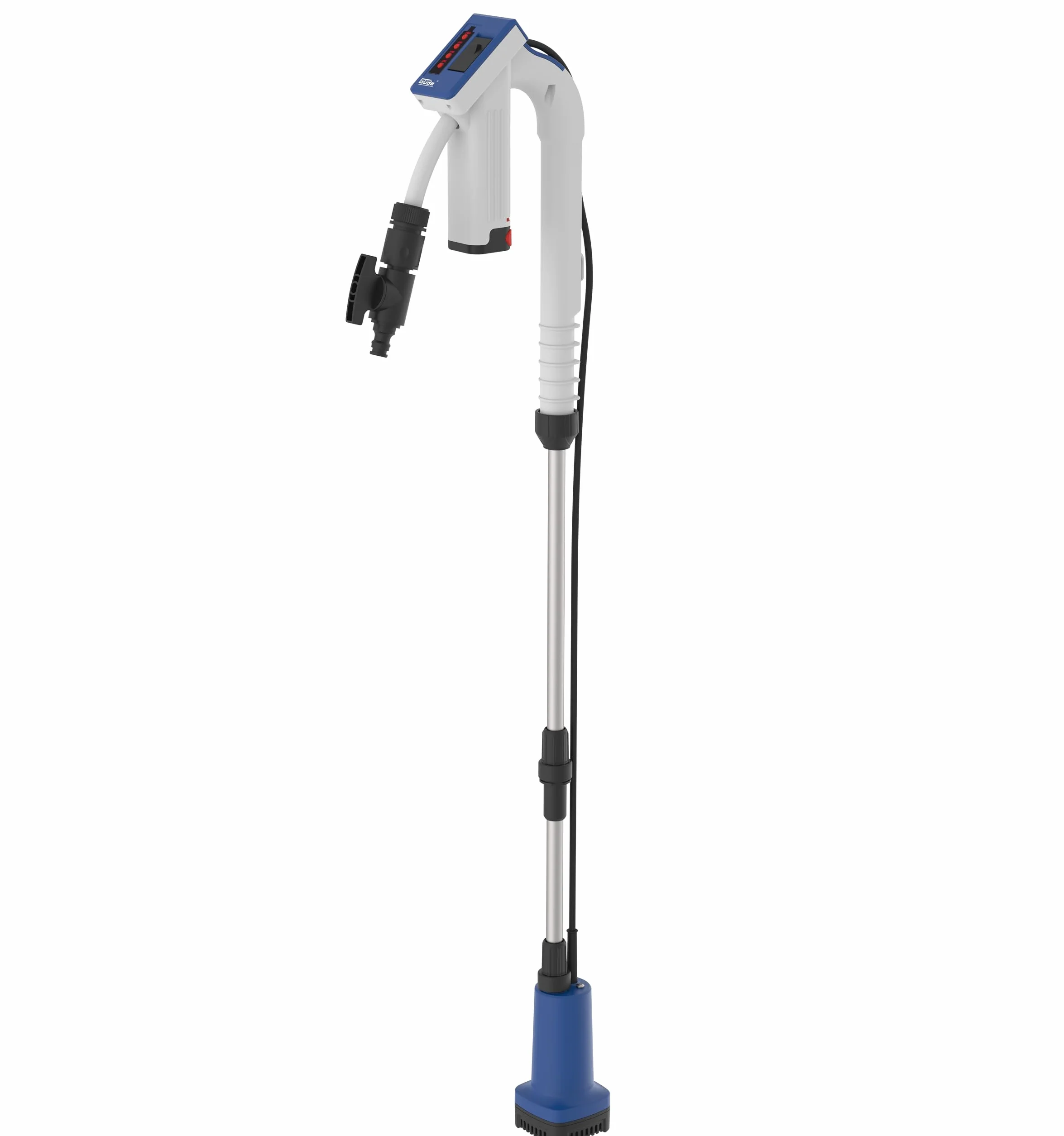 Güde Pompe pour fûts de pluie à batterie RFP 12-201-04 (12 V, 1500 l/h, hauteur de refoulement 11 m, granulométrie max 0,5 mm, robinet d'arrêt, réglage télescopique, batterie et chargeur inclus)