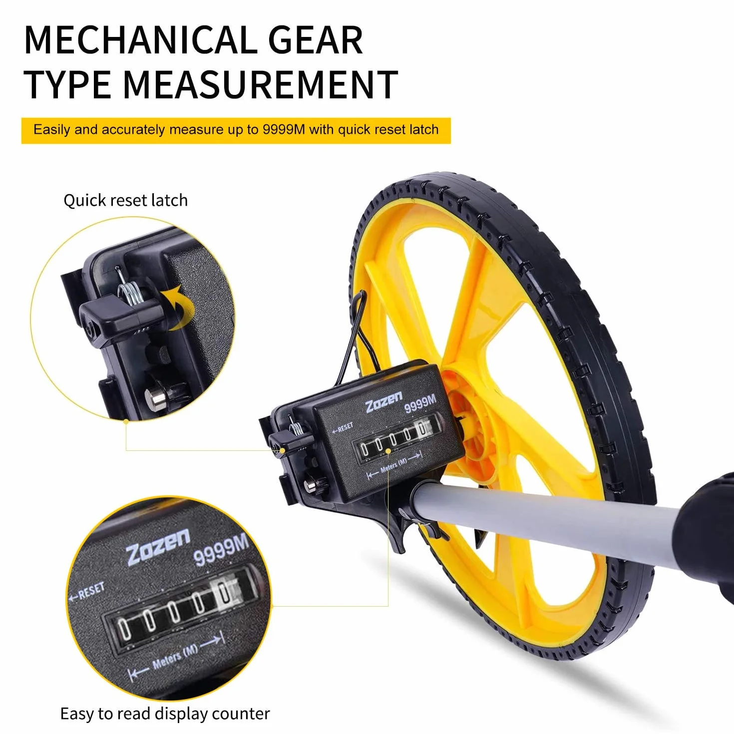 Zozen Roue de mesure en mètres, mètre pliable, unités métriques [jusqu'à 9 999 m], roue de mesure avec sac à dos