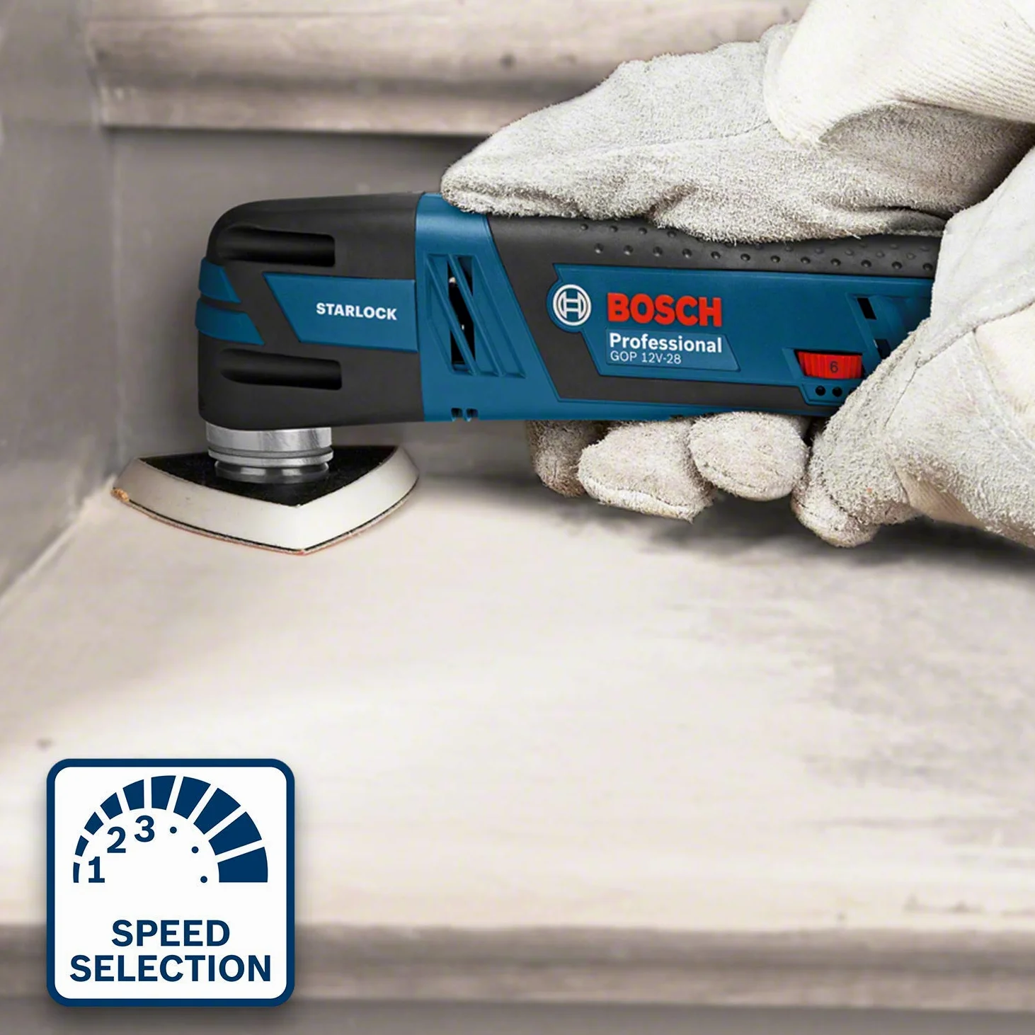 Bosch Professional 12V System découpeur-ponceur sans-fil GOP 12V-28 (avec 2x GBA 3,0Ah, GAL 1230 CV, 1 plateau triangulaire, 5 feuilles abrasives, 3 lames plongeantes, L-BOXX)