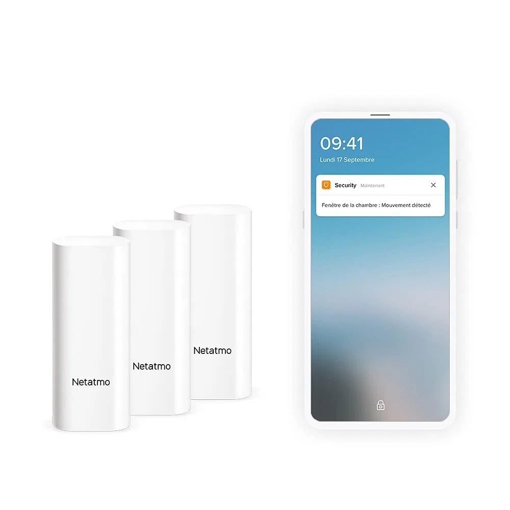 Netatmo Détecteurs d’Ouverture Intelligents pour Portes et Fenêtres, sans Fil, monoblocs, Lot de 3, détection des Vibrations - DTG-FR