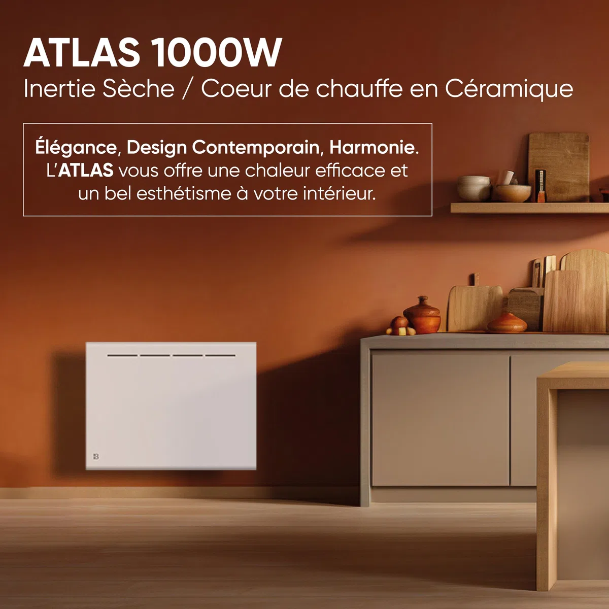 BESTHERM - Radiateur électrique fixe à inertie sèche céramique 1000W Bestherm ATLAS horizontal blanc
