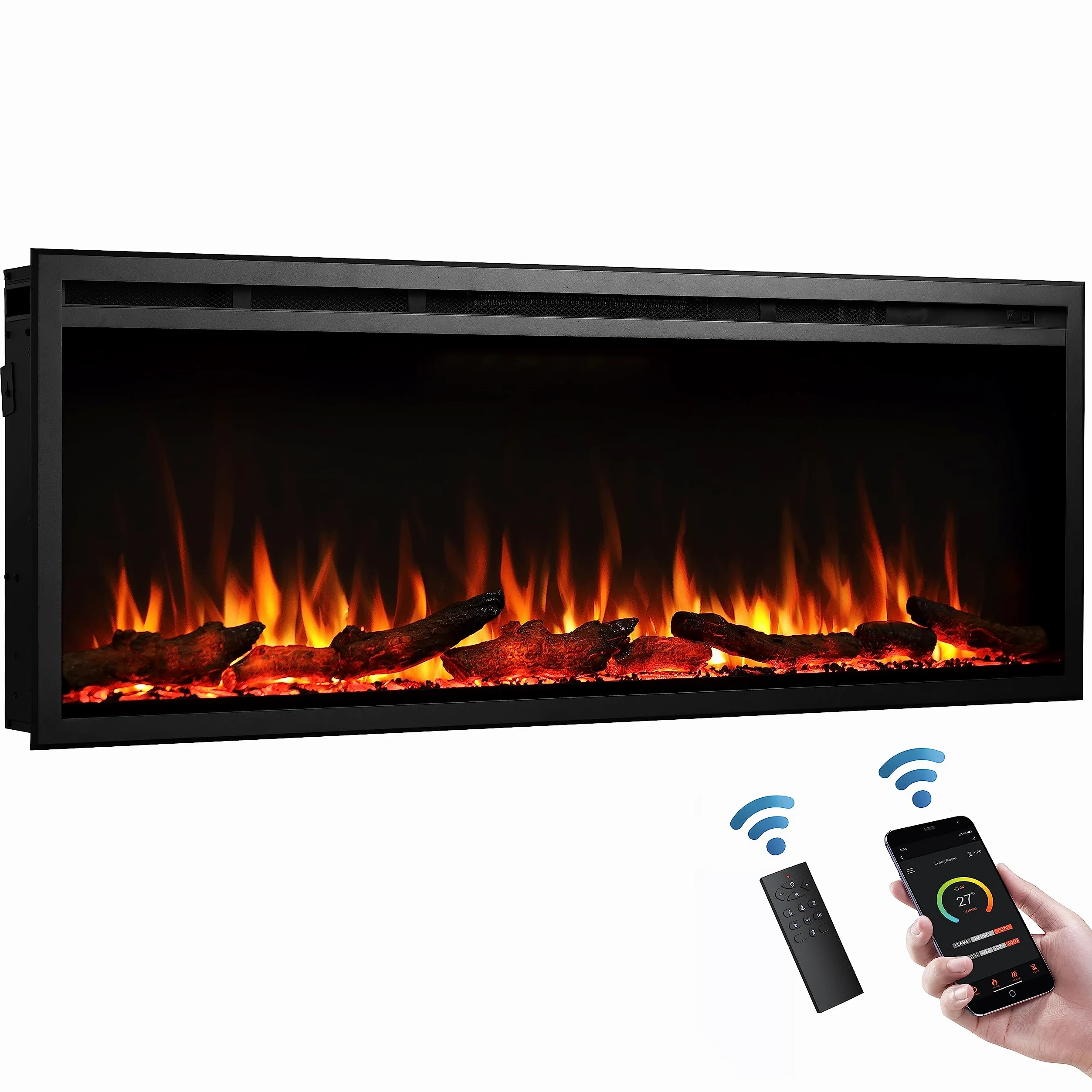 FLAMME Castello Cheminée électrique murale encastrée avec 3 couleurs de flamme 750 W/1500 W 127 cm
