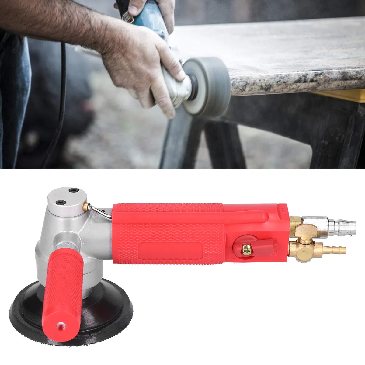 Polisseuse à Air Humide, Meuleuse Pneumatique à Eau 4 Pouces avec Réglage 3 Vitesses 4300 tr/min pour Granit Marbre Pierre Travaux de Carrosserie