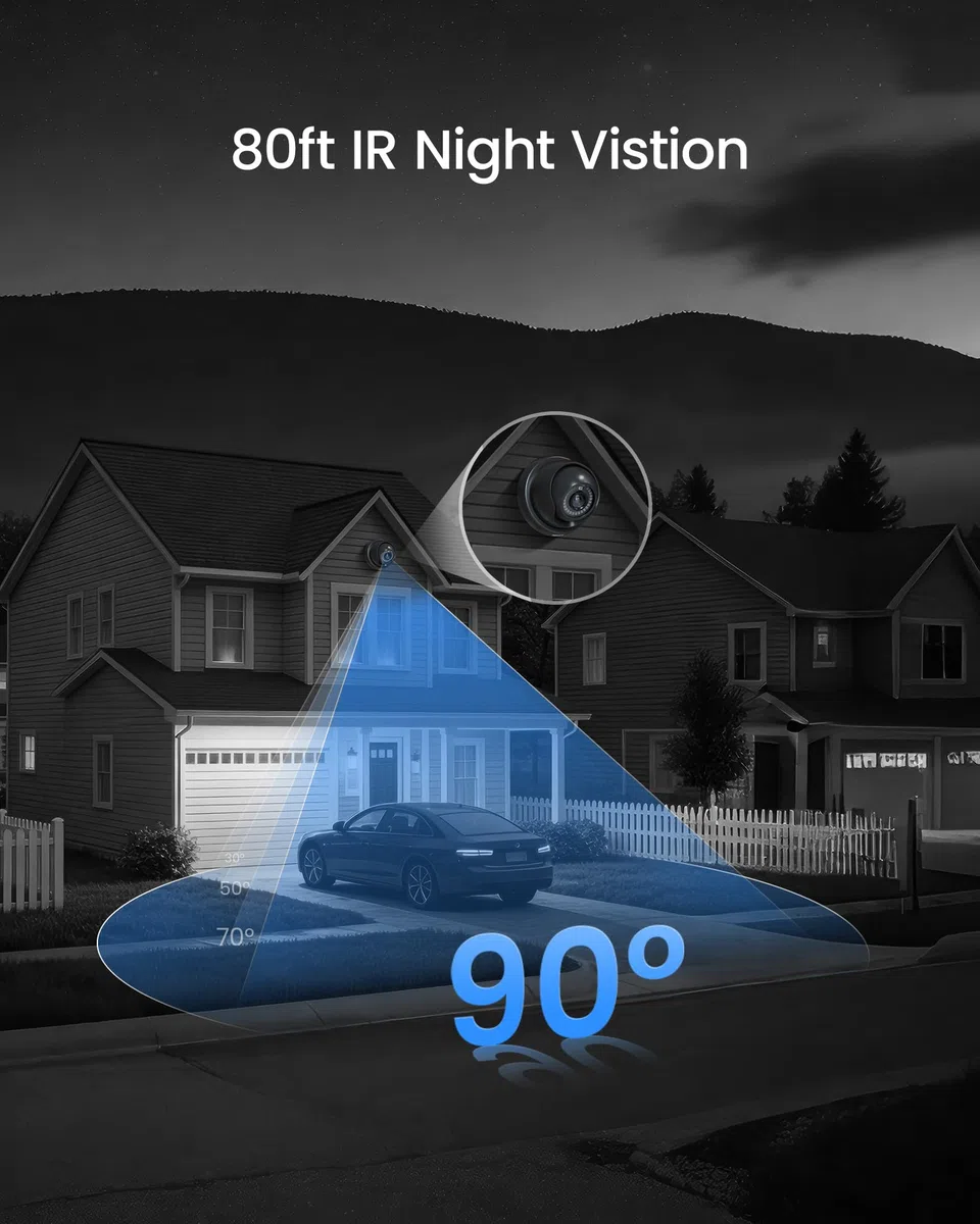 ZOSI Kit Caméra de Surveillance Extérieure Filaire 1080P avec DVR 8CH 500G | Détection de Personnes/Véhicules, Vision Nocturne IR 24m, Angle de Vue 90°, Alerte Instantanée via APP gratuite