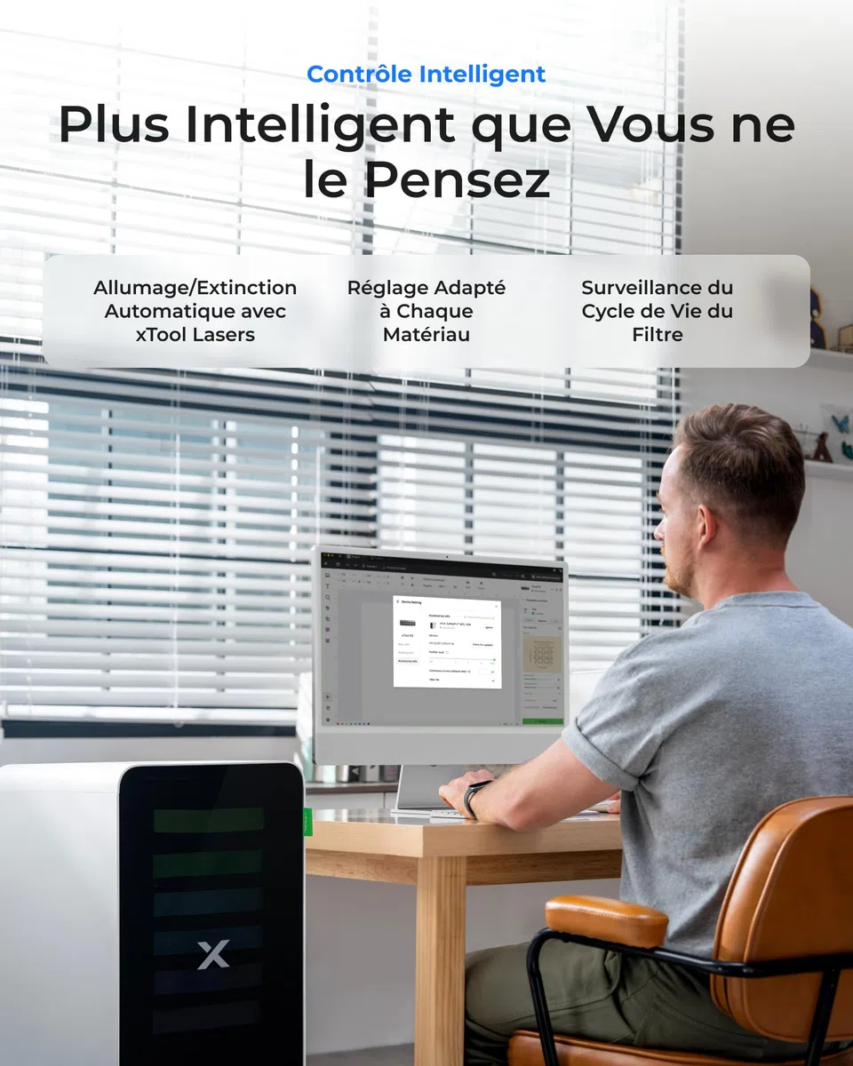 xTool SafetyPro AP2 Purificateur de Fumée pour Imprimante 3D et Graveur Laser, Filtration à 6 Couches, Système SuperCyclone, 10x Durée de Vie du Filtre Longue, Synchronisation Automatique