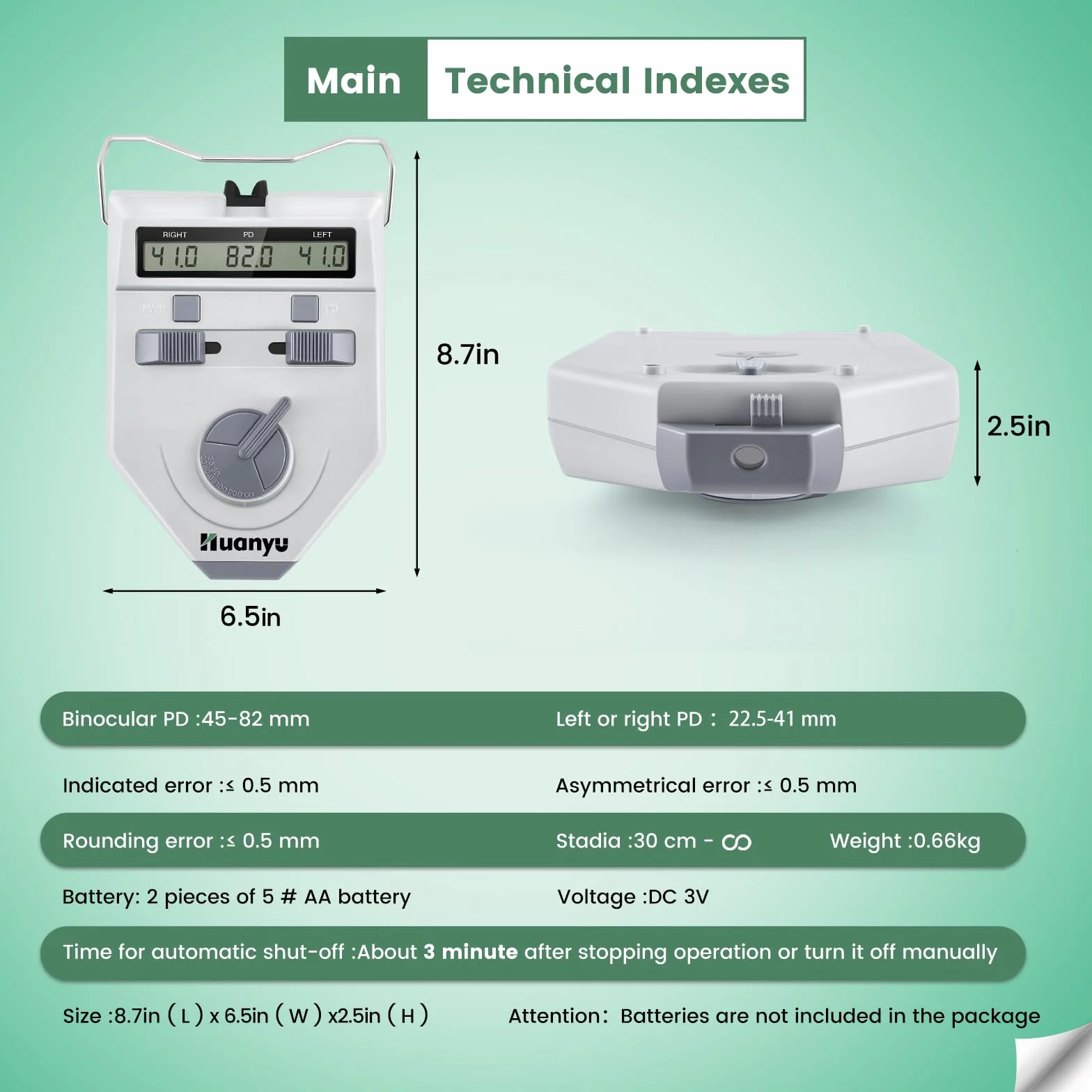 Huanyu Pupillomètre Numérique Optique PD Meter 45-82mm Mesureur de Distance Pupillaire avec Bouton Mesure des Pupilles Affichage LCD Précision 0.1-0.5mm Optométrie pour École Hôpital(LY-9AT)