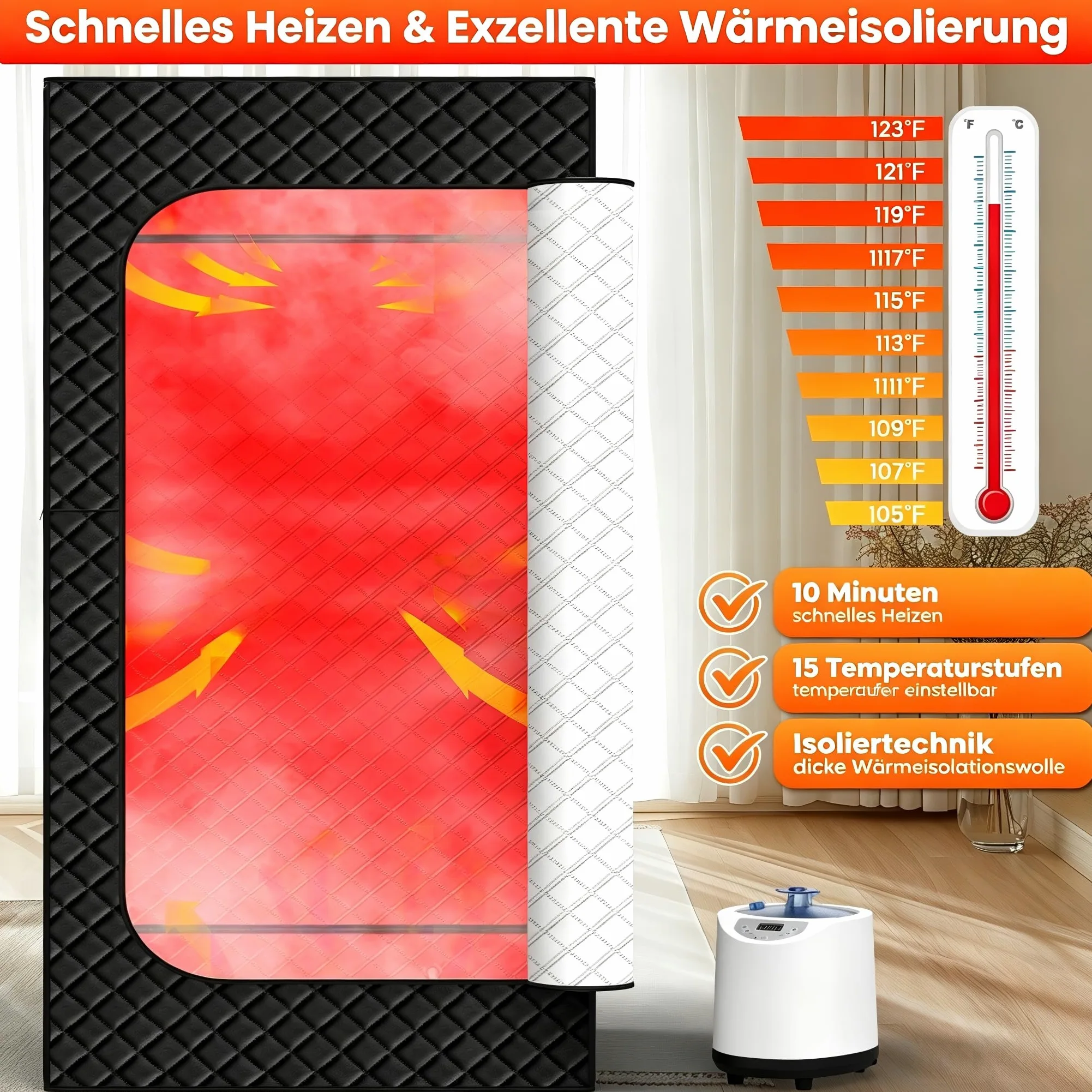 Sauna à vapeur portable infrarouge pour la maison - Générateur de vapeur pour bain de vapeur avec 660 nm Red Light Therapy, 3 l, 1200 W, chauffage rapide, générateur de vapeur avec télécommande
