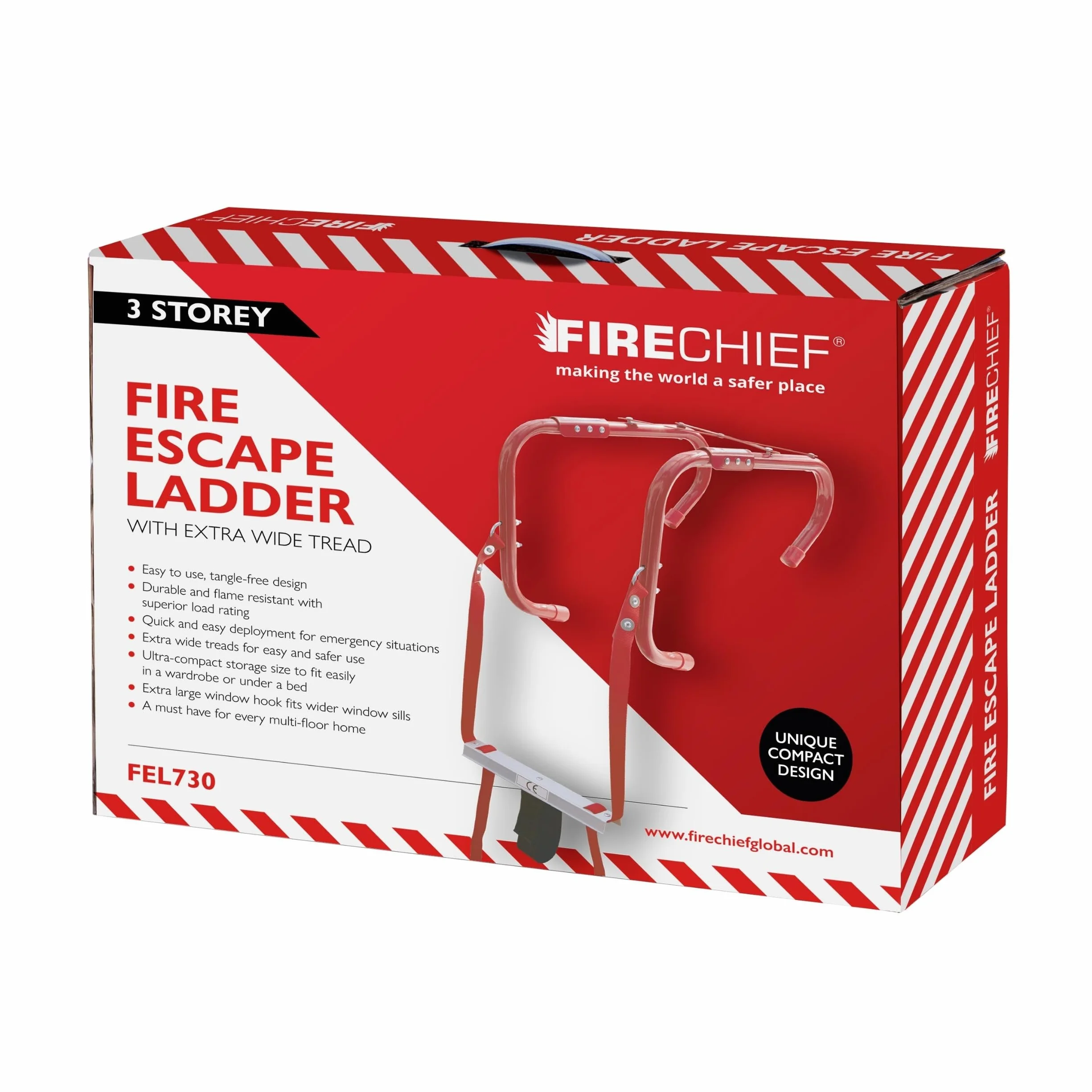 Firechief Escabeau pliable 3 étages FEL730 avec marches extra larges