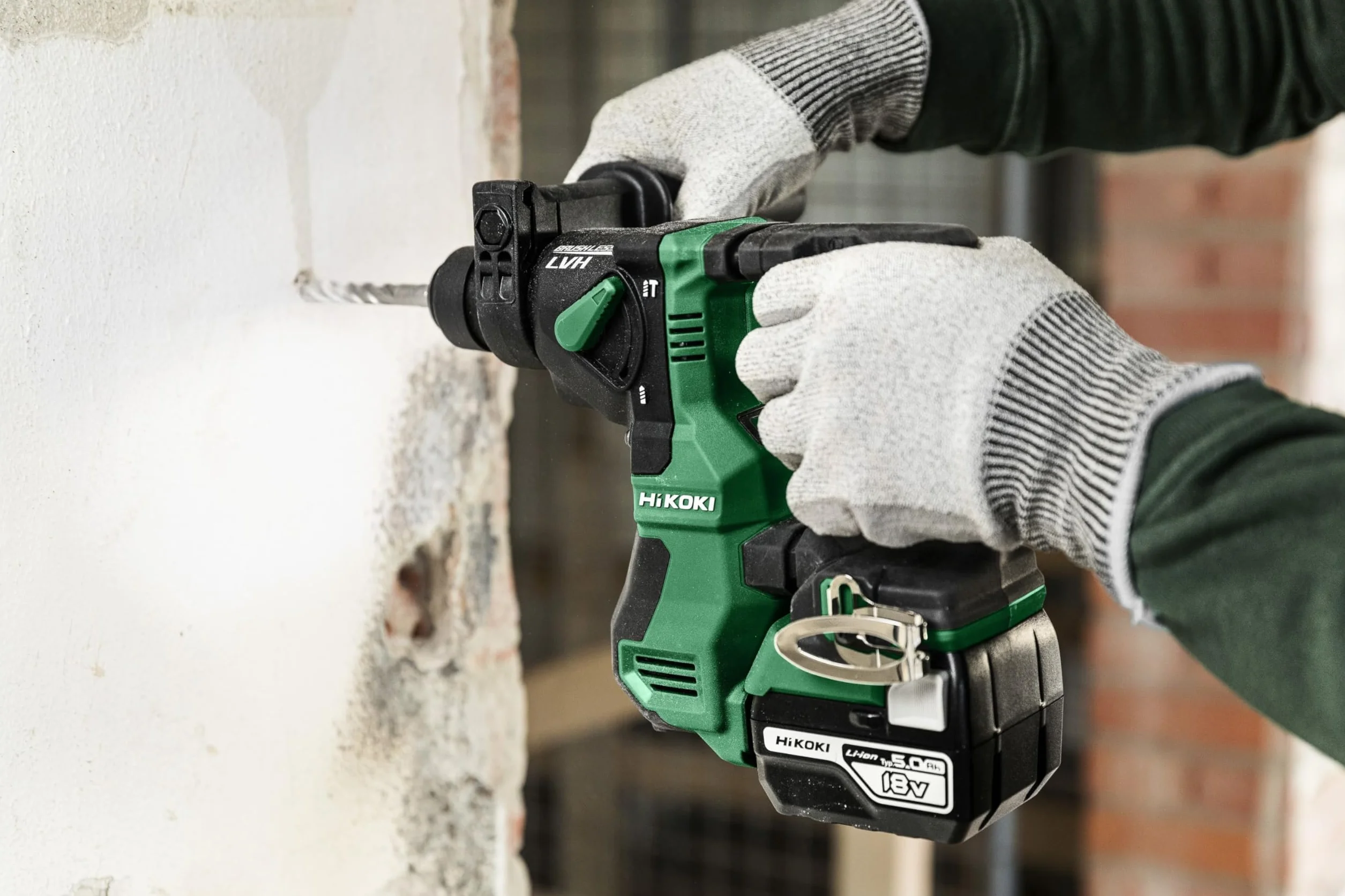HIKOKI DH18DPAW2Z - Marteau léger SDS-Plus Sans Batteries ni Chargeur 18V Li-Ion Moteur Brushless 1.3 J 0-1080 rpm 0-5500 ipm max. 18 mm 1,6 Kg avec étui empilable Vert/Noir
