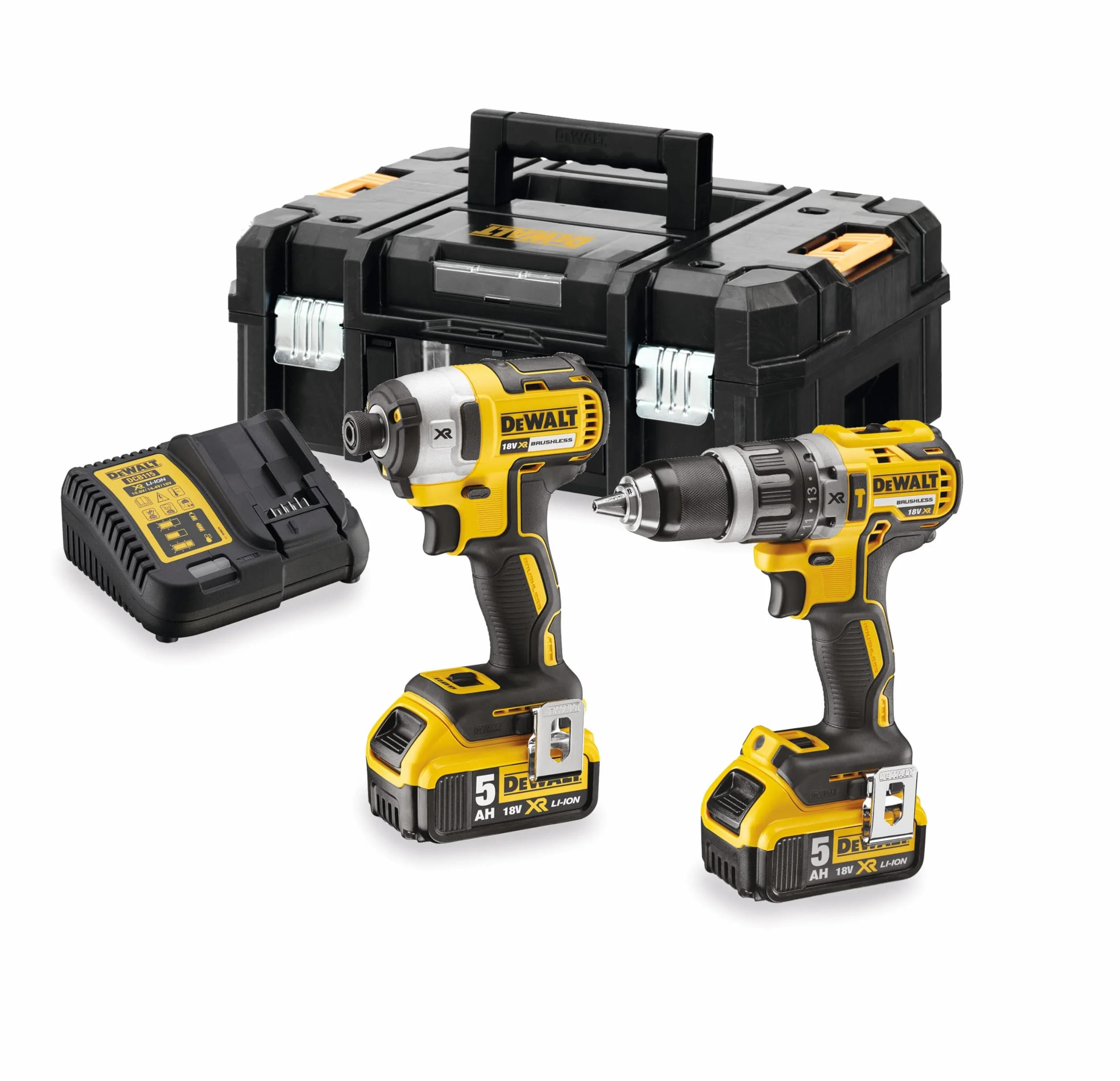DEWALT Kit Perceuse DCD796 + Visseuse à Impact DCF887 + 2 Batteries 5Ah + Chargeur DCB115 + Mallette Tstak DCK266P2T-QW