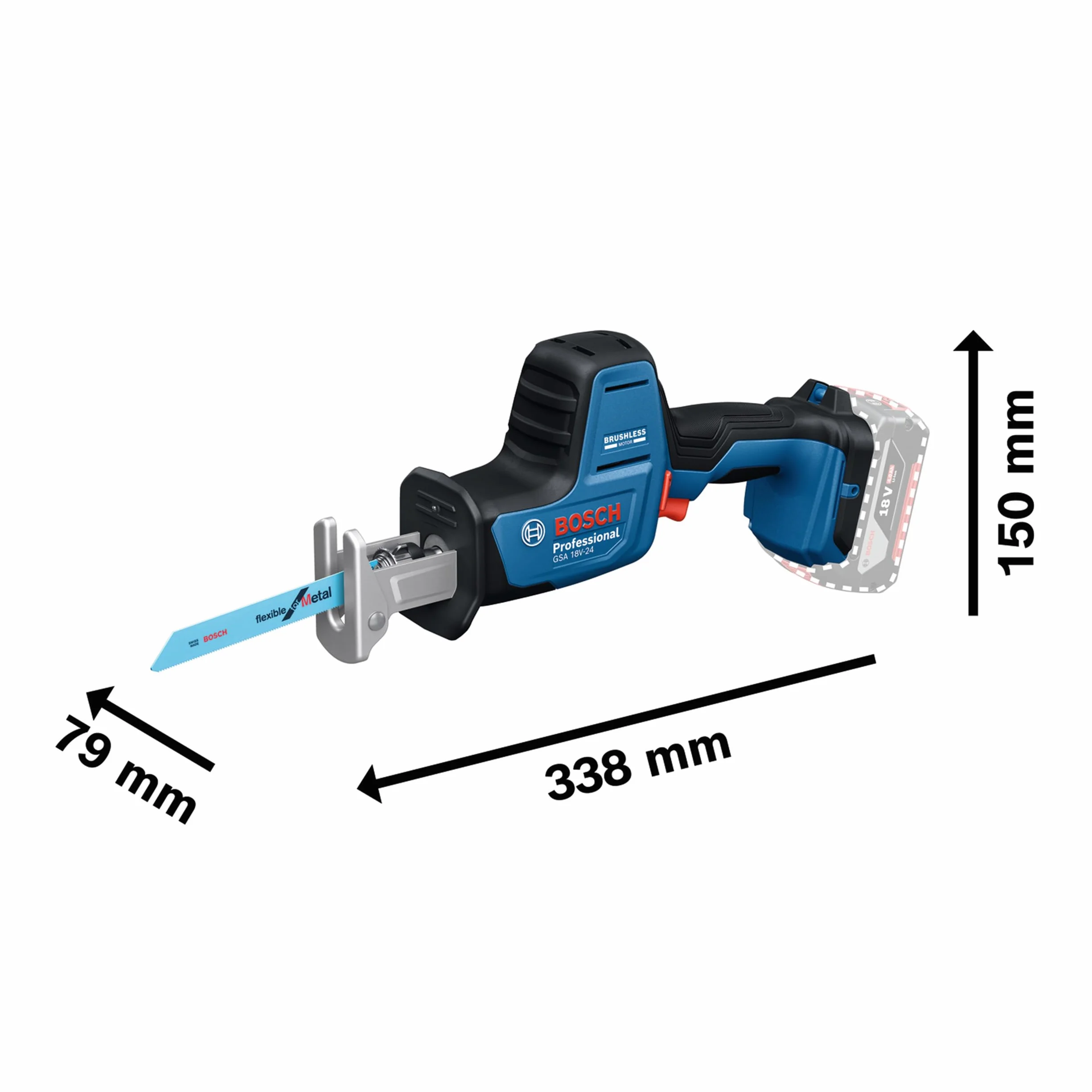 Bosch Professional 18V System scie sabre sans-fil GSA 18V-24 (avec S922EF, S2345X, kit crochet de suspension, L-BOXX, sans batterie ni chargeur)