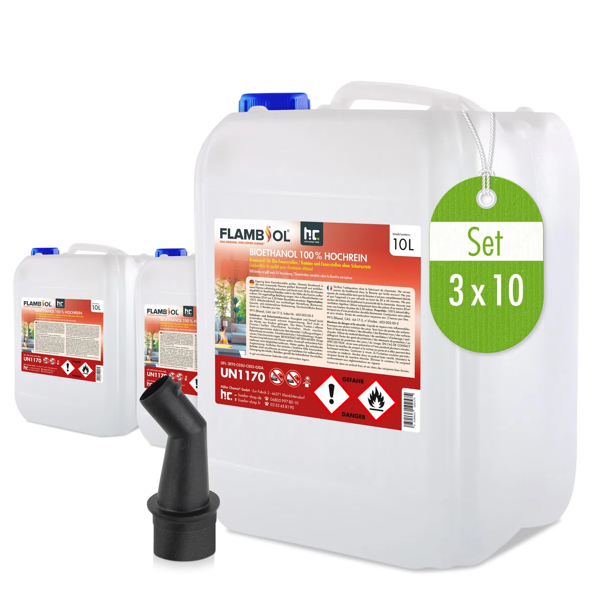 Bioéthanol 100% FLAMBIOL 3 x 10 L- Combustible Liquide Dénaturé pour Cheminée et Foyer à l'éthanol - Usage Intérieur - Combustion Propre et Quasi Inodore