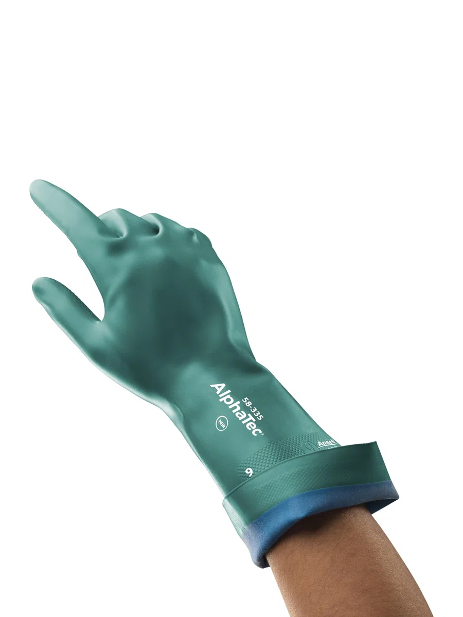 Ansell AlphaTec 58-335 Gants de Travail Chimique, Protection Haute Performance, Enduction Double Couches, Gant Nitrile Impérméable Étanche, Réutilisable, Vert, Taille S (12 Paires)