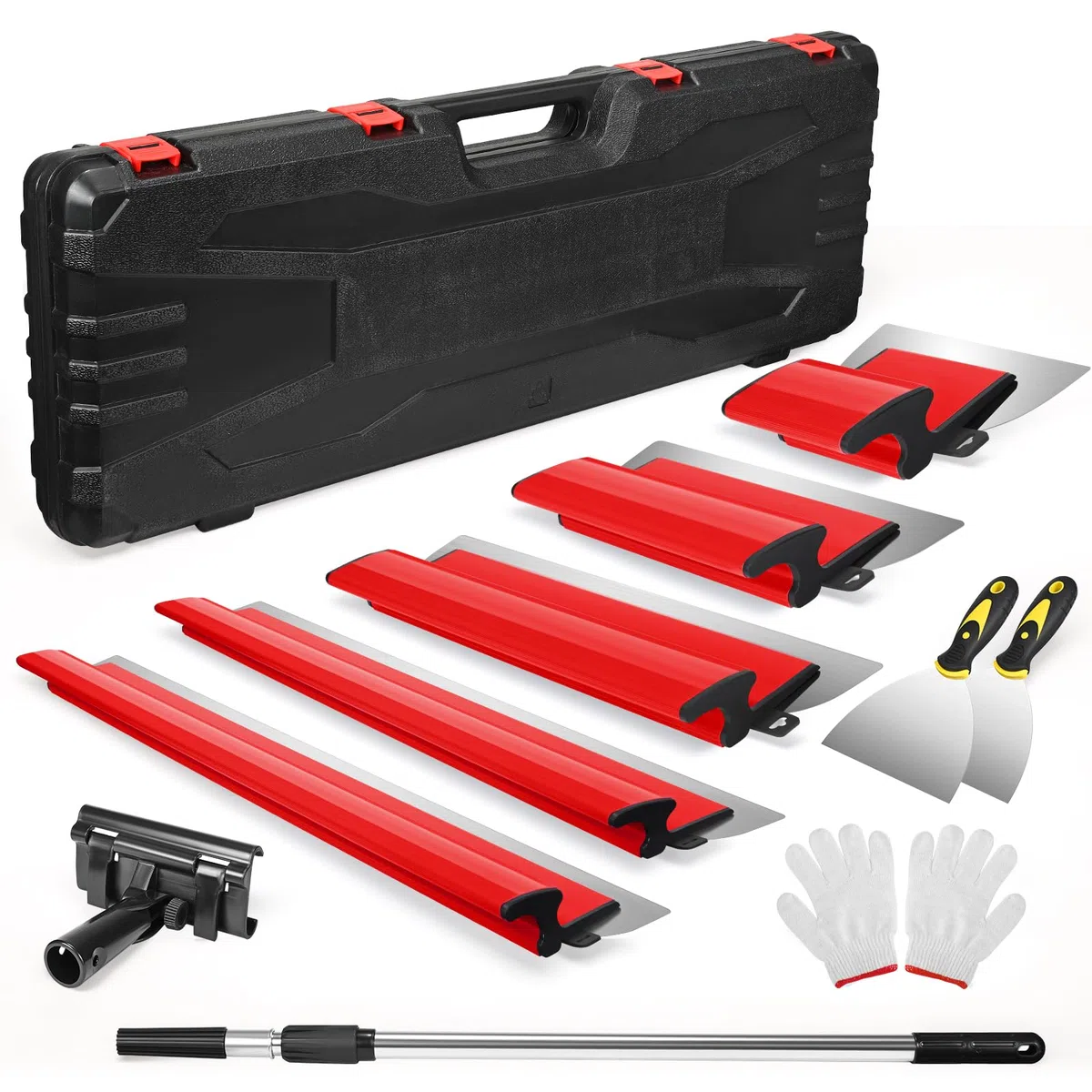 Kit de spatules de surface - Lames de mastic 15 cm, 25 cm, 40 cm, 60 cm et 80 cm + manche d'extension de 85 cm à 130 cm, couteau de construction en acier inoxydable