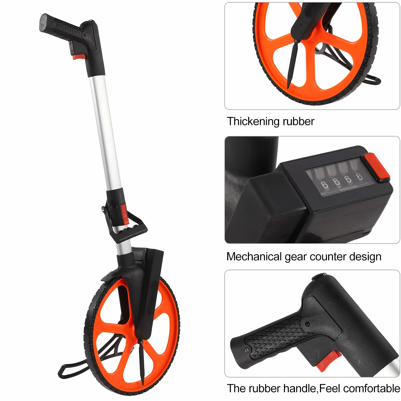 Roue de Mesure Manuelle avec Compteur Mécanique, Plage de Mesure 0-9999,9 M/0-9999,9 Pieds, Roue de Mesure en Nylon et PC et Alliage D'aluminium