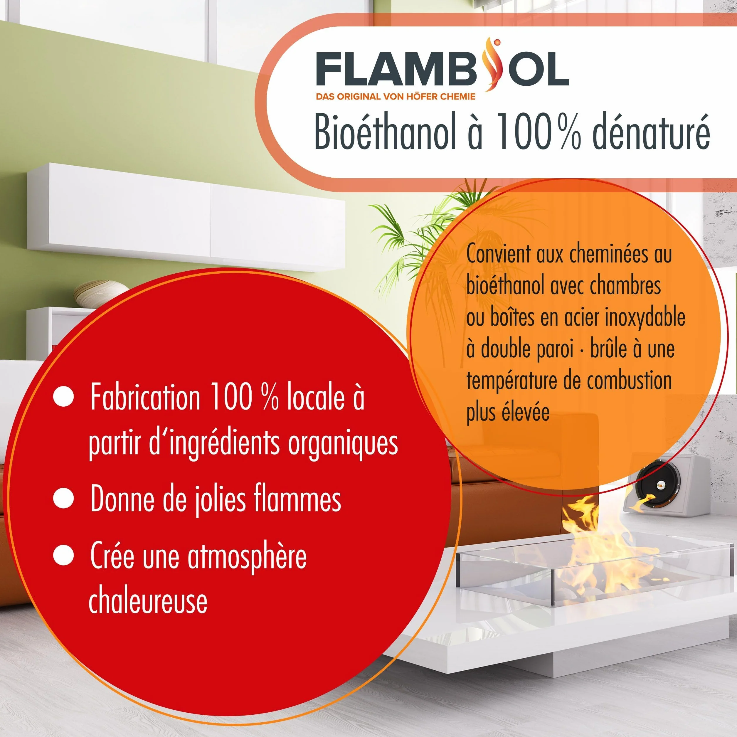 Bioéthanol 100% FLAMBIOL 3 x 10 L- Combustible Liquide Dénaturé pour Cheminée et Foyer à l'éthanol - Usage Intérieur - Combustion Propre et Quasi Inodore