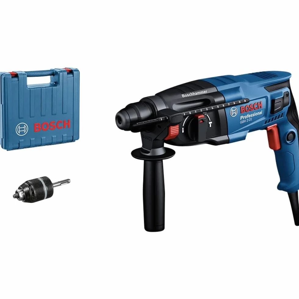 Bosch Professional perforateur GBH 2-21 (SDS plus, mandrin automatique avec adaptateur SDS plus, poignée auxiliaire, chiffon, butée de profondeur, coffret de transport)
