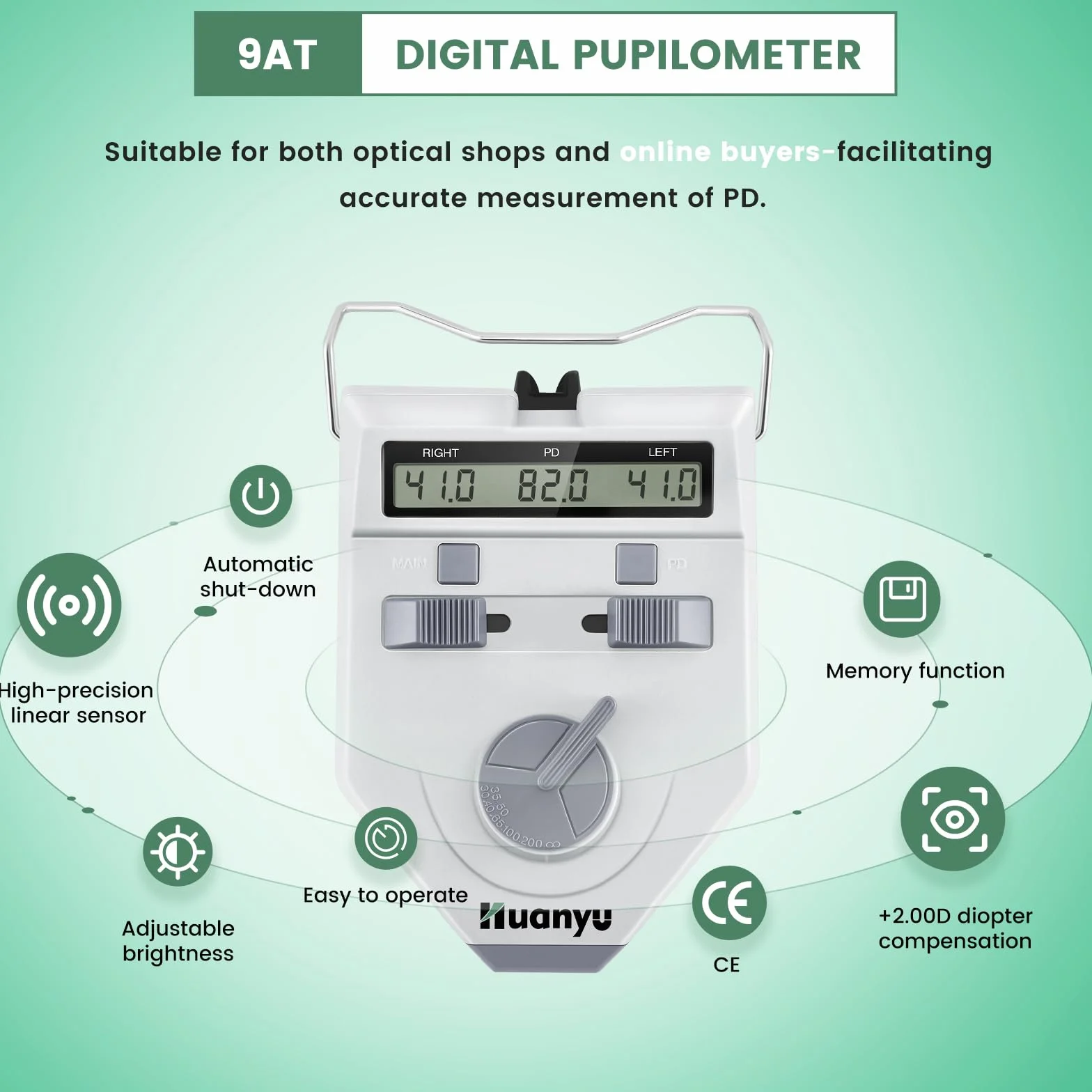 Huanyu Pupillomètre Numérique Optique PD Meter 45-82mm Mesureur de Distance Pupillaire avec Bouton Mesure des Pupilles Affichage LCD Précision 0.1-0.5mm Optométrie pour École Hôpital(LY-9AT)