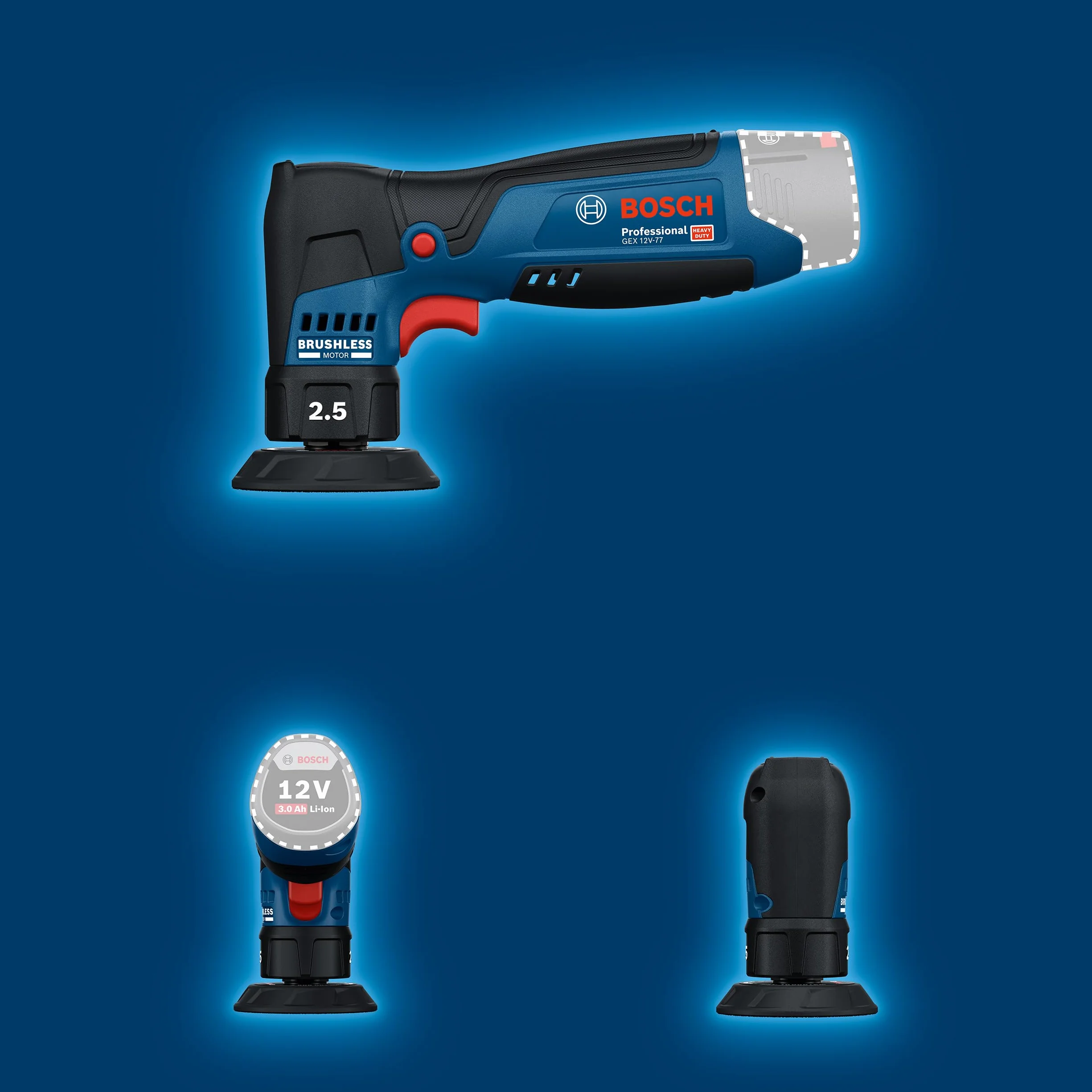 Bosch Professional 12V System Ponceuse excentrique sans fil GEX 12V-77 (inclus support plateau velcro monté de 77 mm, clé de serrage)