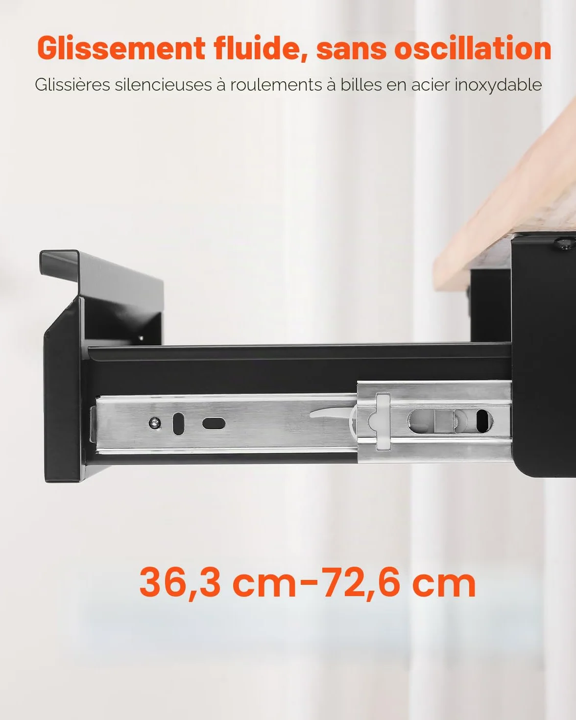 VEVOR Tiroir Coulissant sous Bureau, 365x335x250 mm, Tiroir Organisateur de Rangement de Bureau Caché Verrouillable, Capacité de Charge 5 kg, pour Maison sous Table, Poste de Travail Assis-Debout