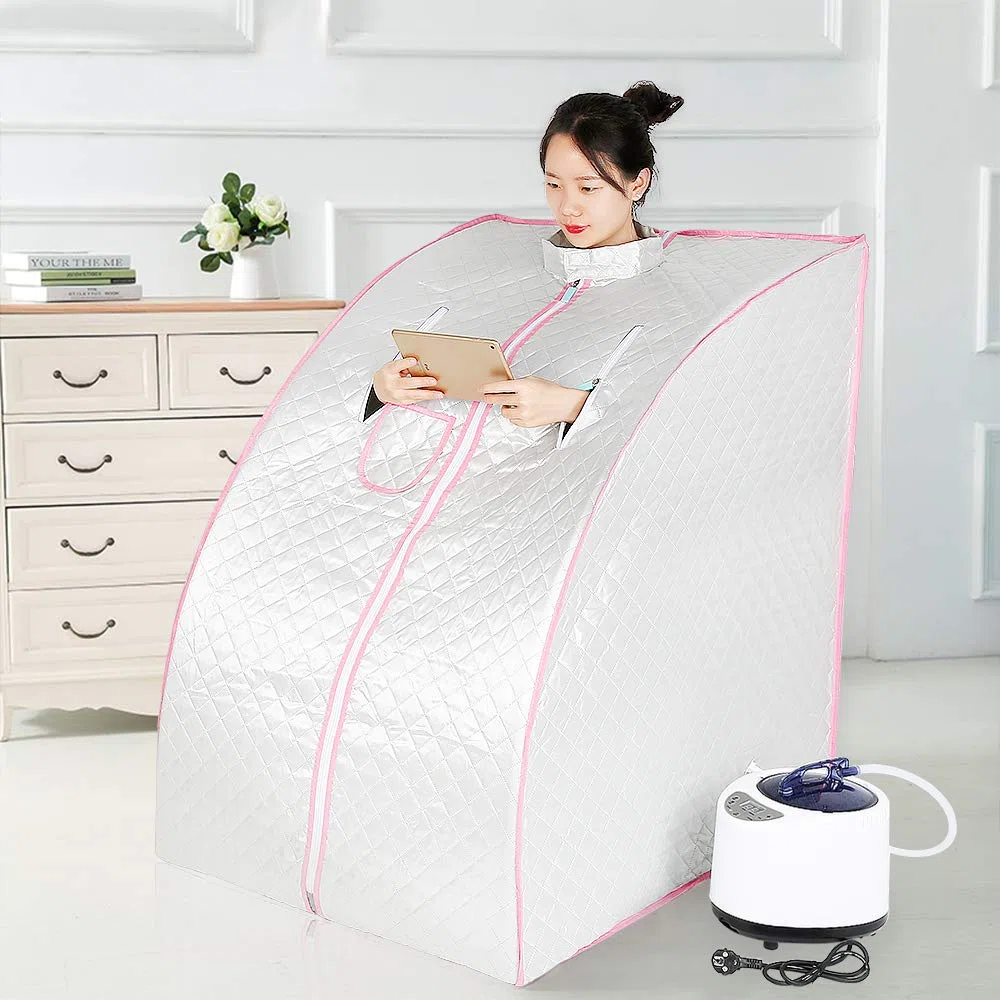 1000W Sauna à vapeur,Portable Home Sauna Infrarouge Spa Tente 98x70x80cm (Argent)