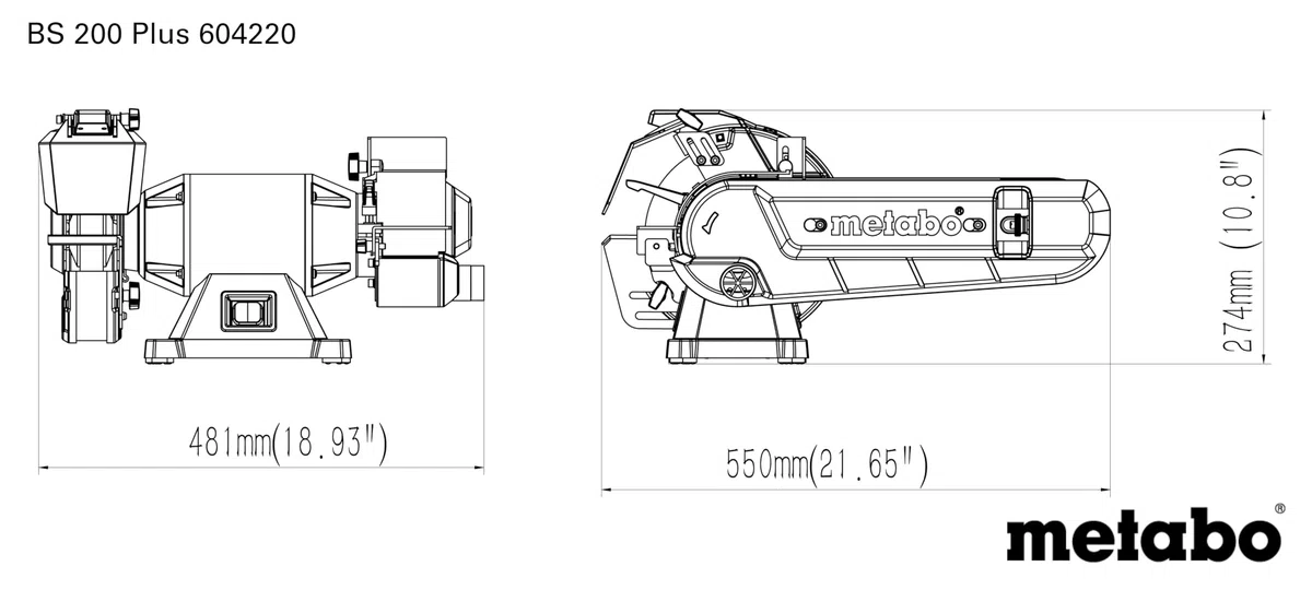 Metabo BS 200 Plus Ponceuse à bande | Ponceuse combinée avec aspiration pour dérouiller, aiguiseur de couteaux, avec disque abrasif, ruban et accessoires