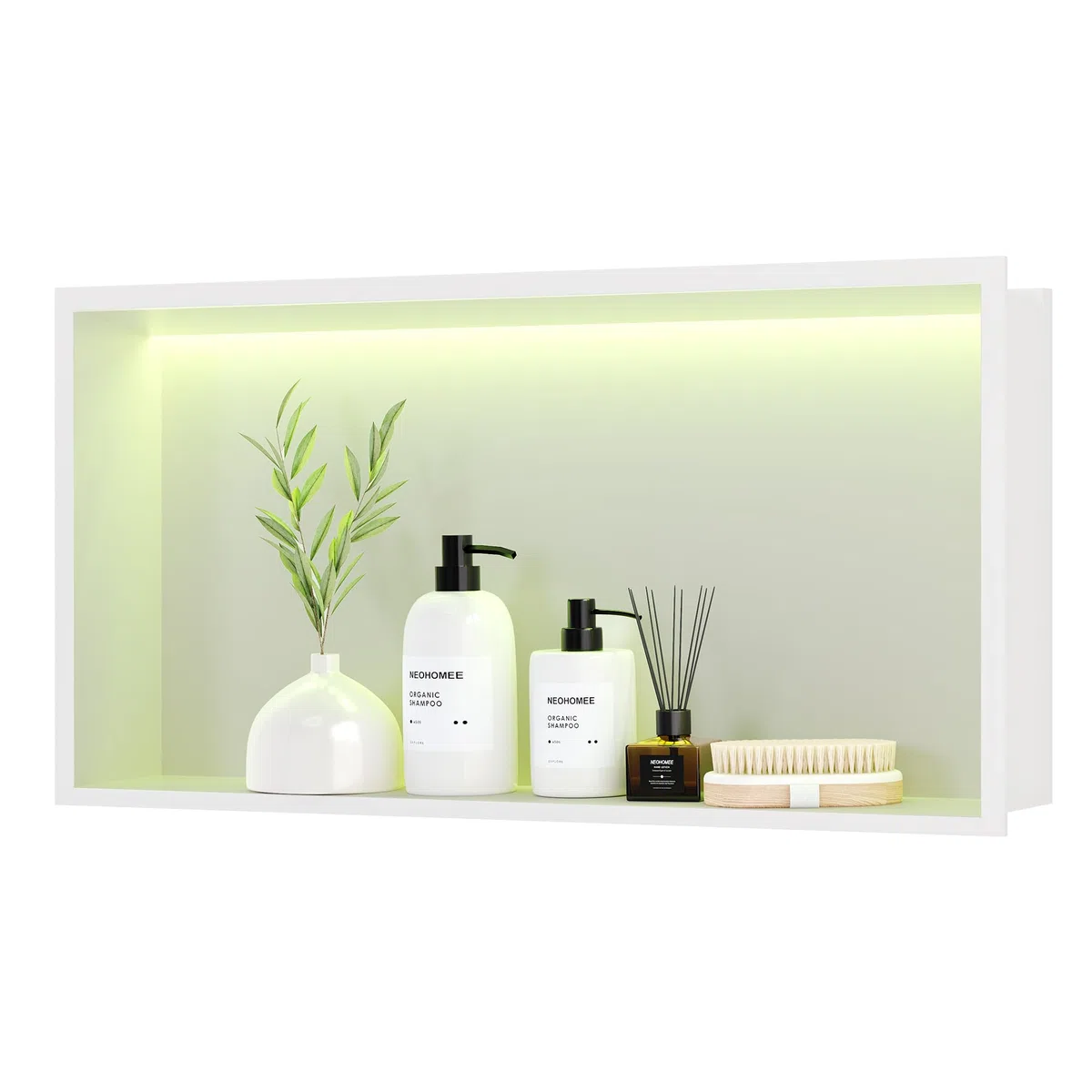 Douche niche murale en acier inoxydable avec lumière LED RVB, étagère de rangement individuelle blanche, pour salle de bain, 60 x 30 cm