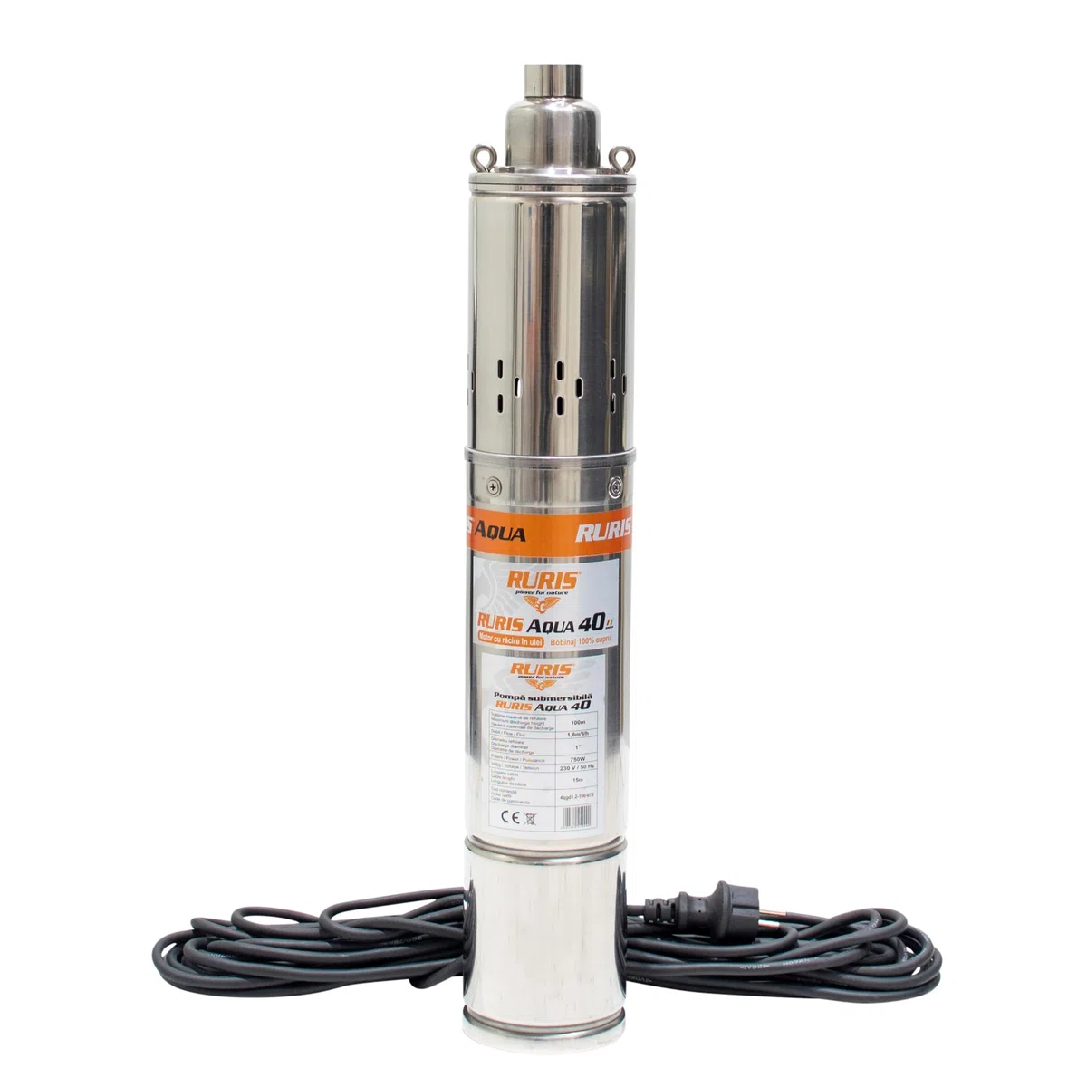 RURIS POWER FOR NATURE Pompe Submersible Aqua 40 750W Débit 1880L/H Hauteur Max 100M Câble 15M Raccord 1 Pouce Eau Propre Idéale Pour Jardin Irrigation Puits