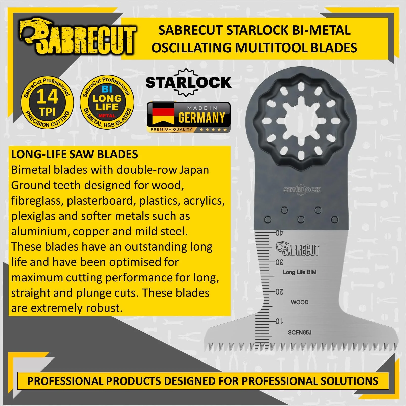 10 x SabreCut SCFNK10 Mix Bimetal (BIM) Lames pour outils multifonctions longue durée compatibles avec Bosch Fein Starlock/Starlock Plus et Starlock Max Système de montage multi-outils et accessoires