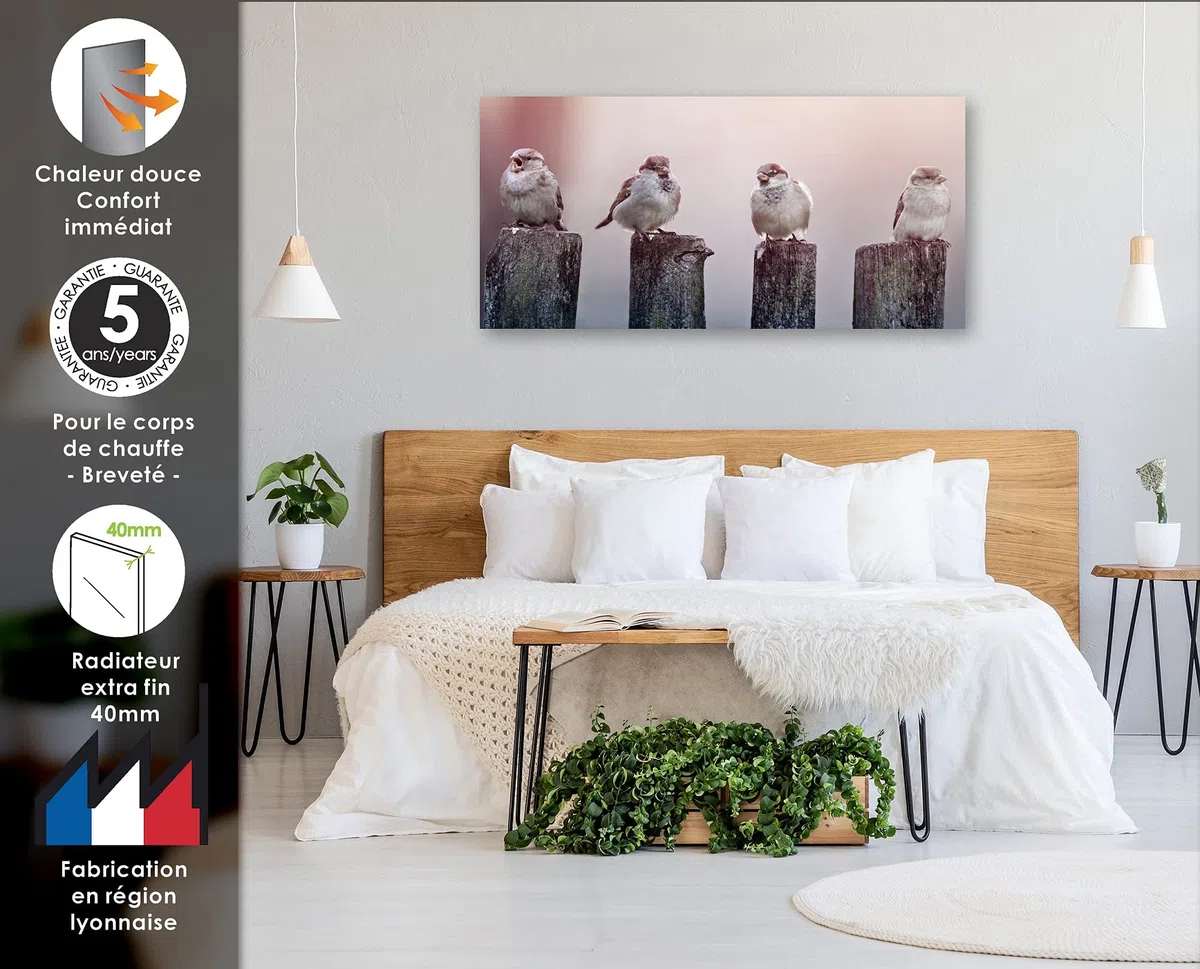 ILO - Radiateur Électrique Mural - Rayonnant - Design - +38 Décors - Extra Plat - Wi-Fi Connecté - 500W - Pour pièce de 10m² - Orientation Vert.+Horiz. - Éco, Silencieux -  Mademoiselle